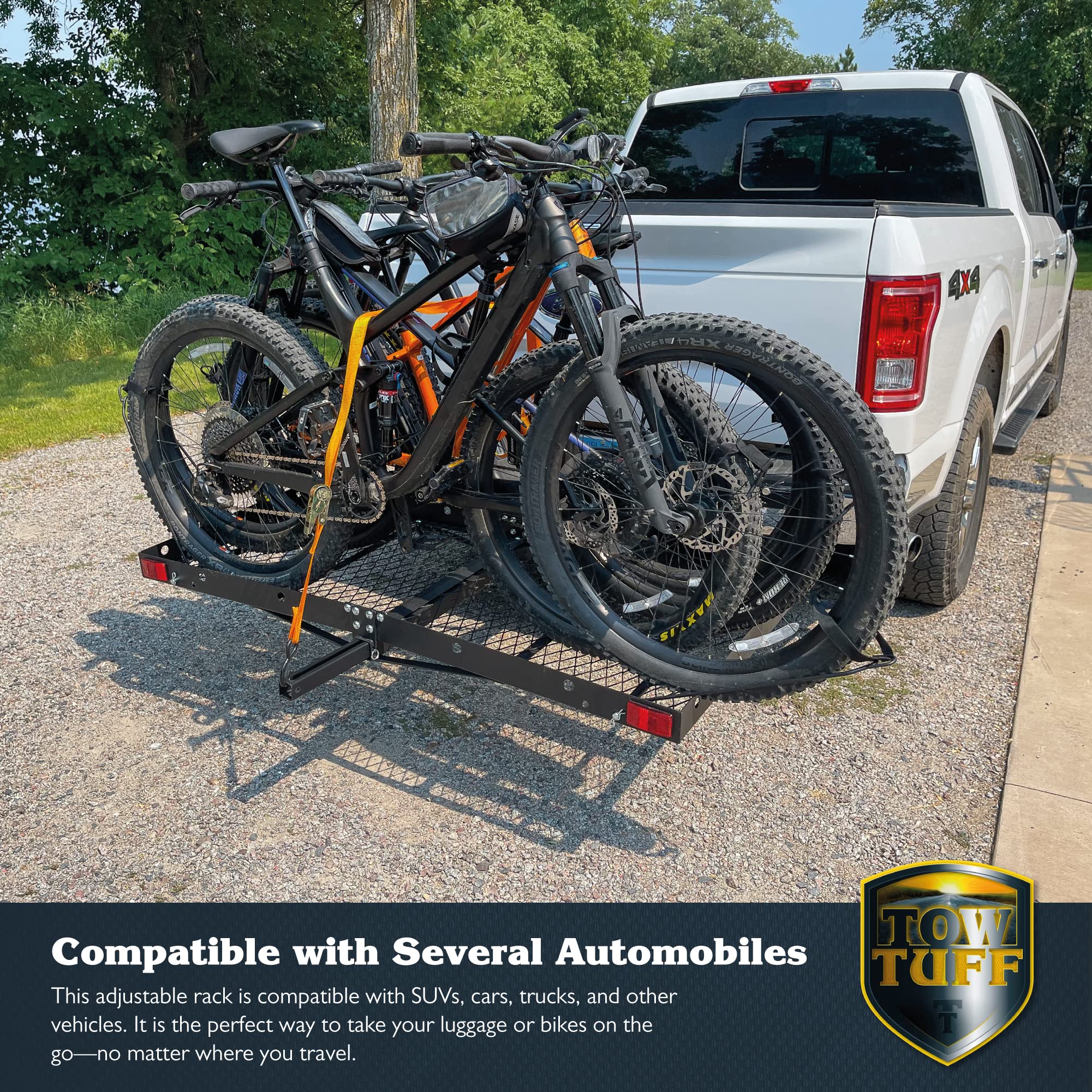 Tow Tuff Steel Cargo Carrier w/ 4-Bike Rack, Fits 2" Receiver, 500 lb Capacity, 27" x 62"
