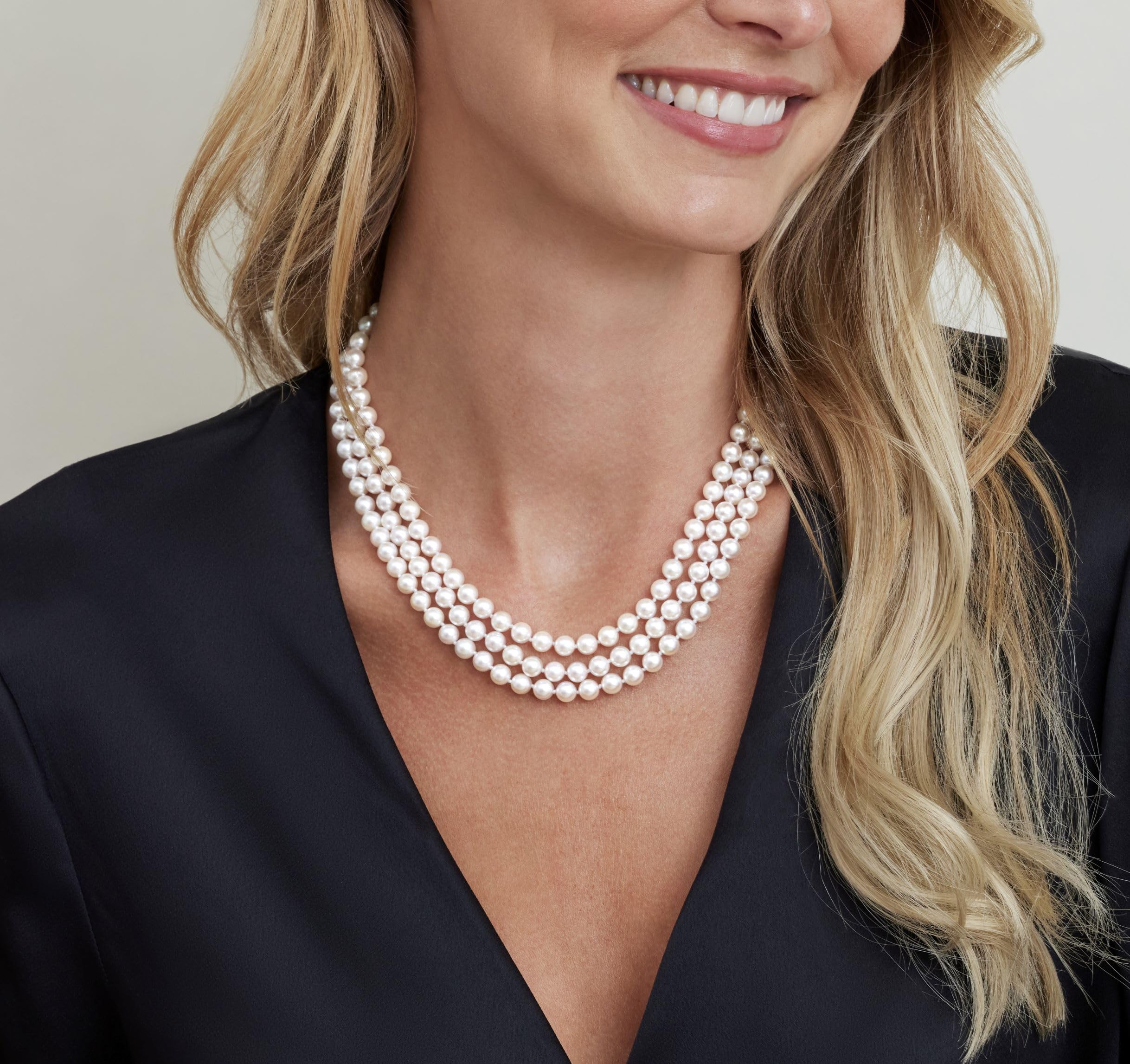 The Pearl Source White Freshwater Triple Strand Pearl Necklace for Women - 6.0-6.5mm 18-19-20" Matinee Length AAAA Quality with Sterling Silver