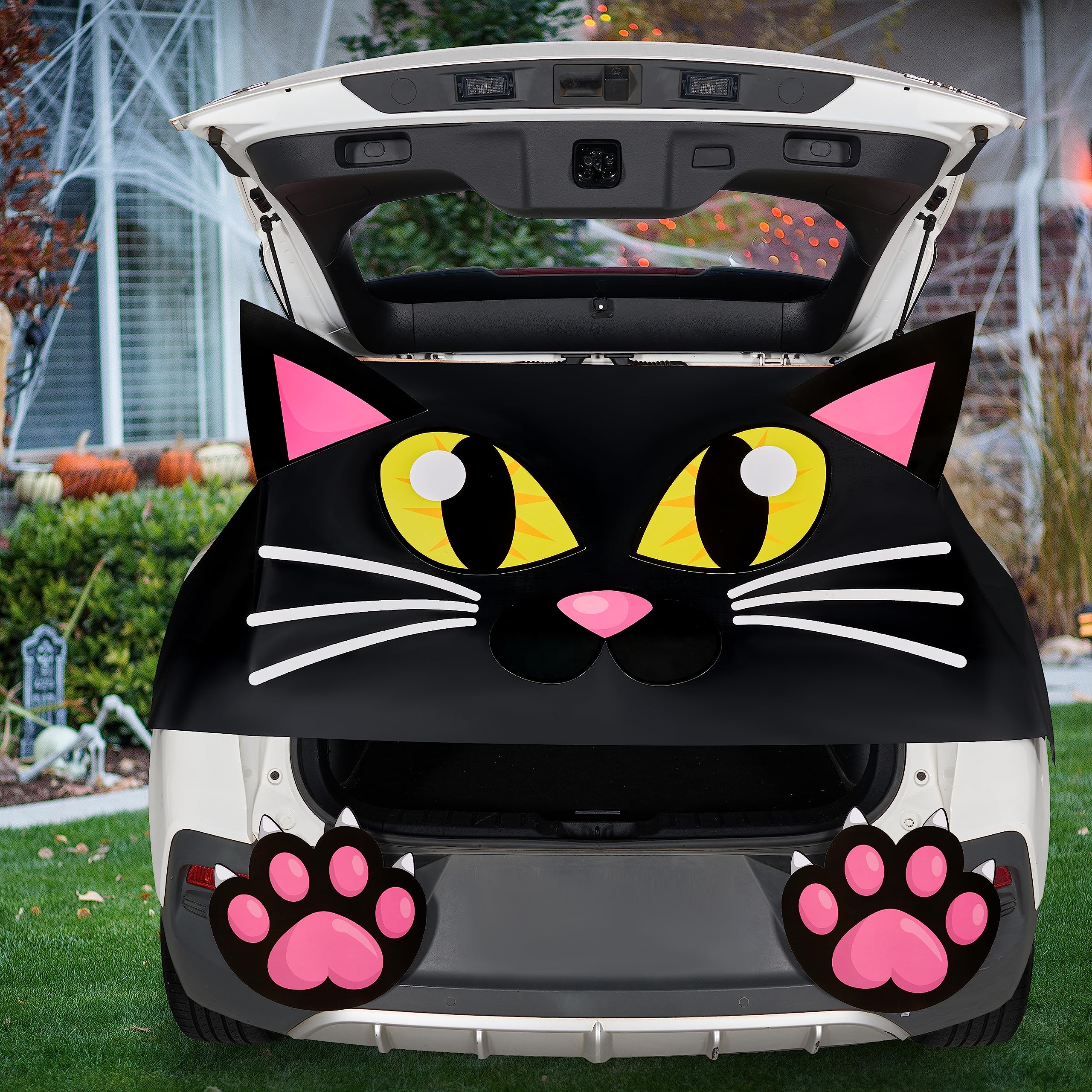 JOYIN Halloween Cat Trunk or Treat Car Decorations Kit for SUV Van Vehicle Trunk, Cute Halloween Stickers Balloons Hand Head Archway Garage Door Haunted House Outdoor Halloween Decorations Outside