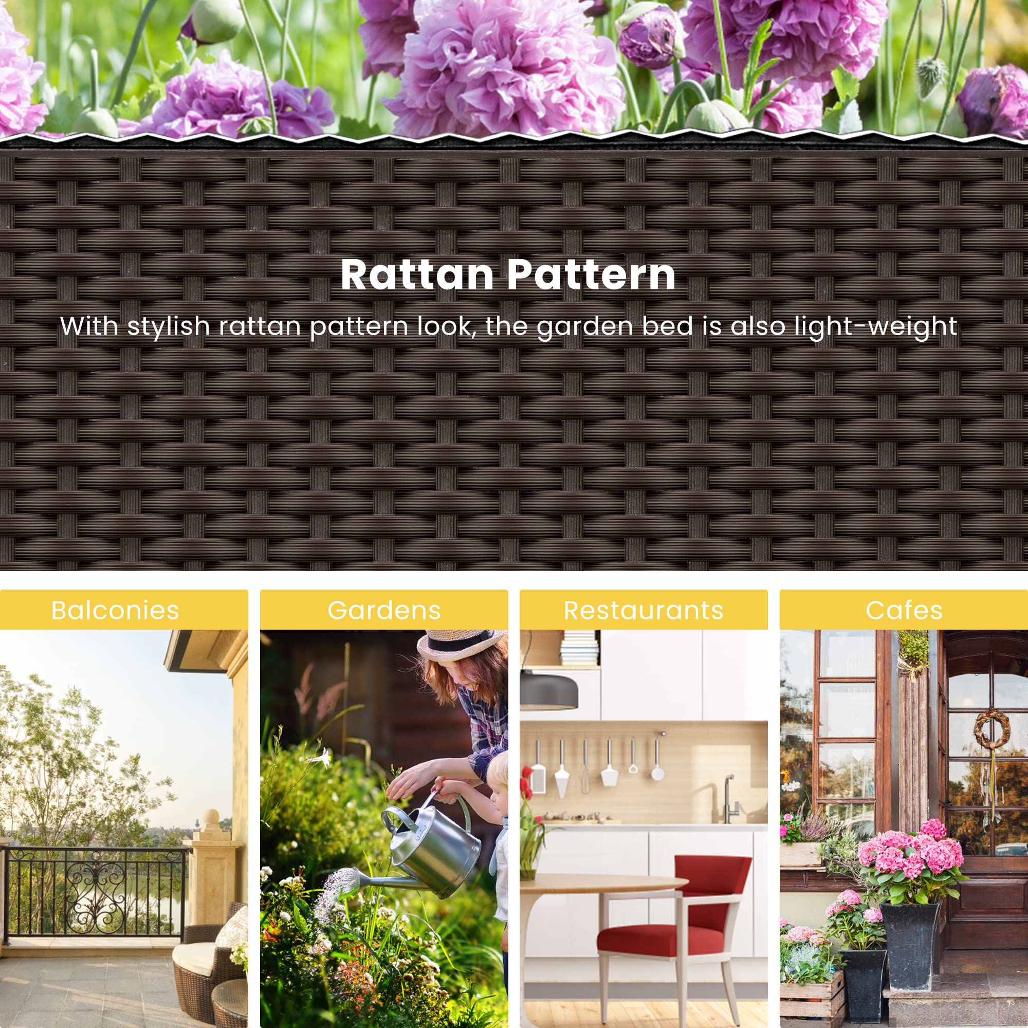 VIVOHOME 4 Packs Elevated Plastic Raised Garden Bed Planter Kit, Outdoor Planters Above Ground Flower Vegetable Standing Box for Patio Deck Porch W/Drainage Holes