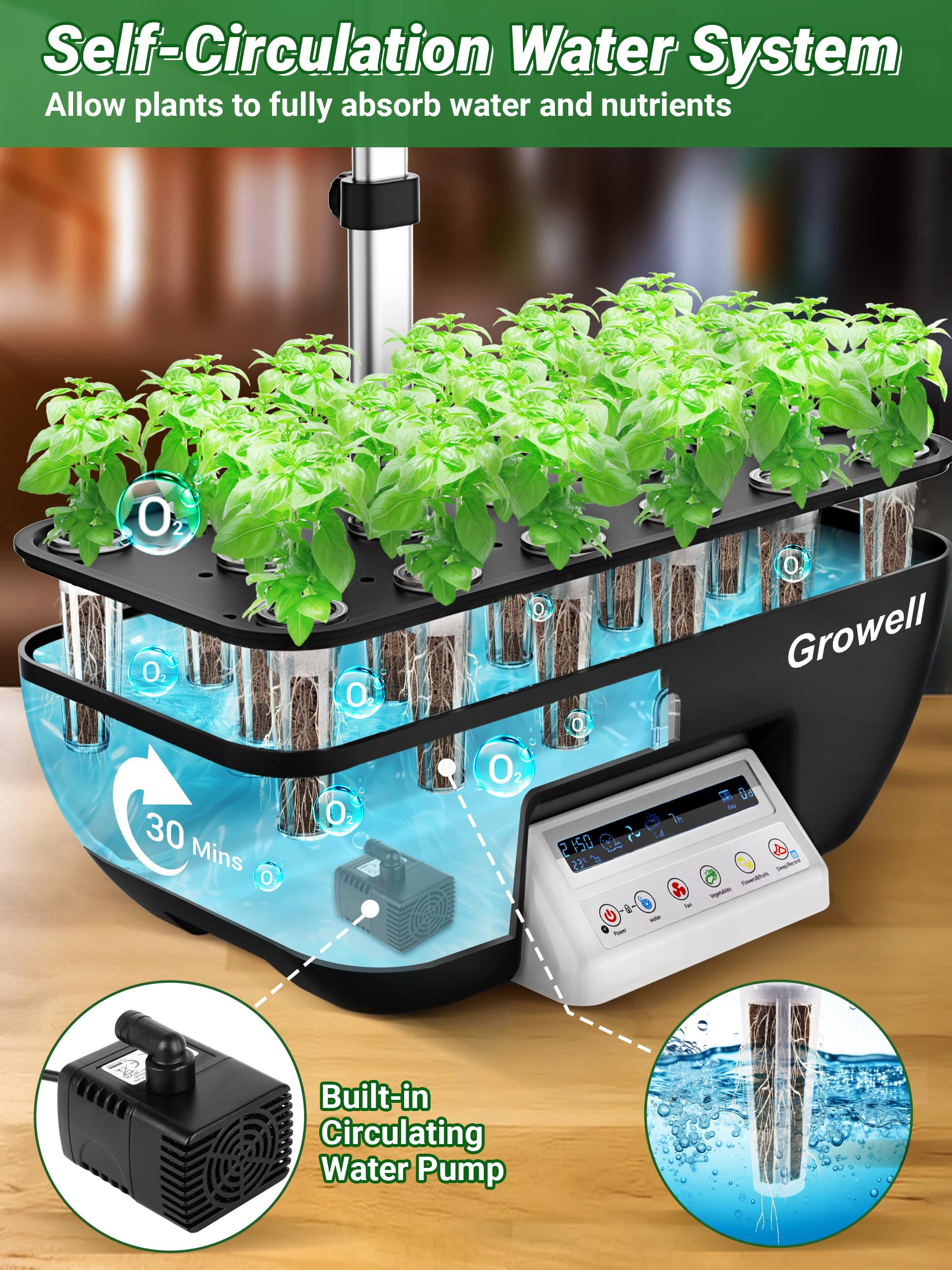 Hydroponics Growing System Kit, 17 Pods Herb Garden with 102 28W Full-Spectrum Grow Lights & 2 Fans, Indoor Garden with Water Pump, 10L Water Tank, Auto Timer, Height Adjustable (Black & White)