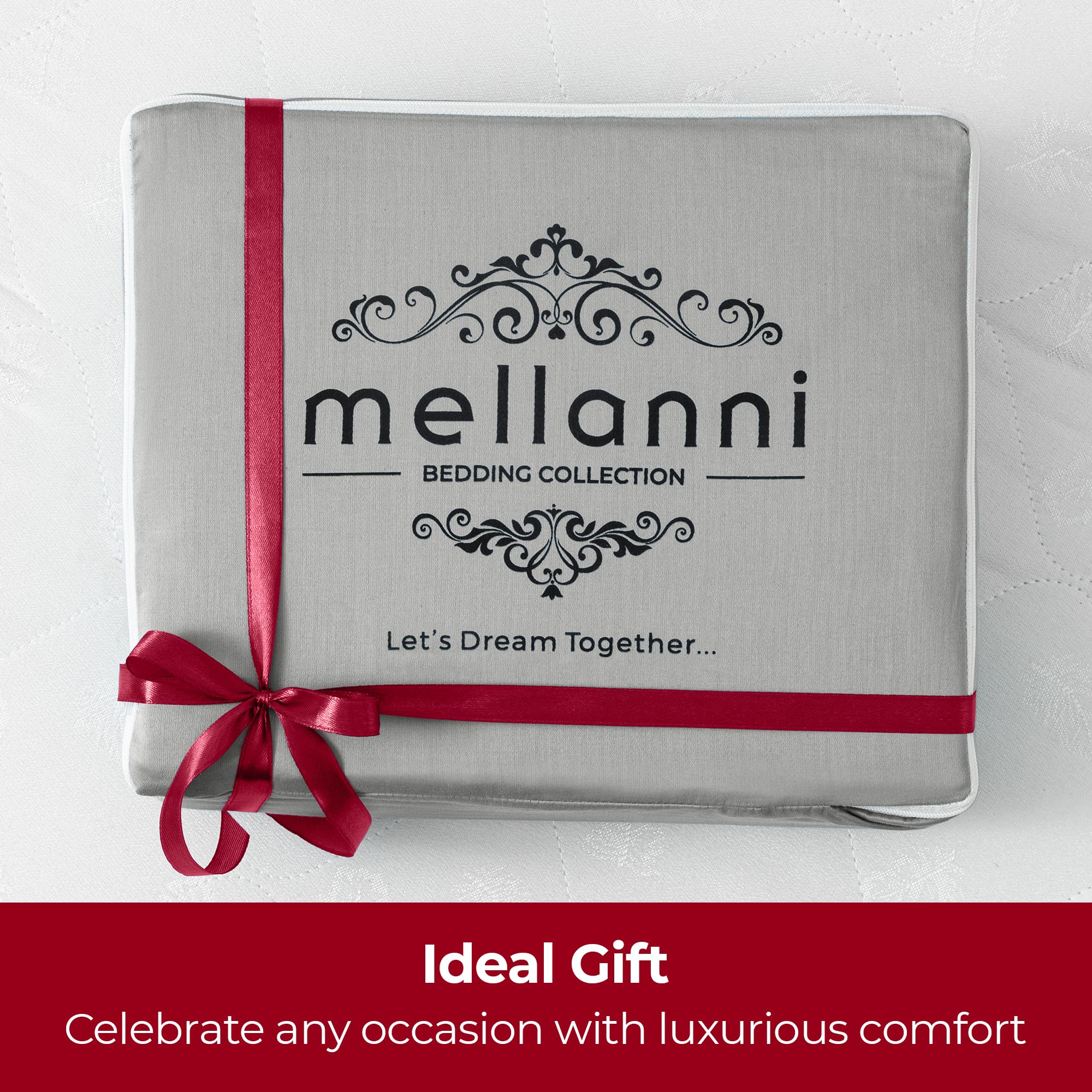 Mellanni 400 Thread Count Cotton Sateen Bedding Set - 4 Piece White Bed Sheets Set - Fits Mattresses up to 16" Deep - Cooling Sheet for Hot Sleepers (Queen, Light Gray)