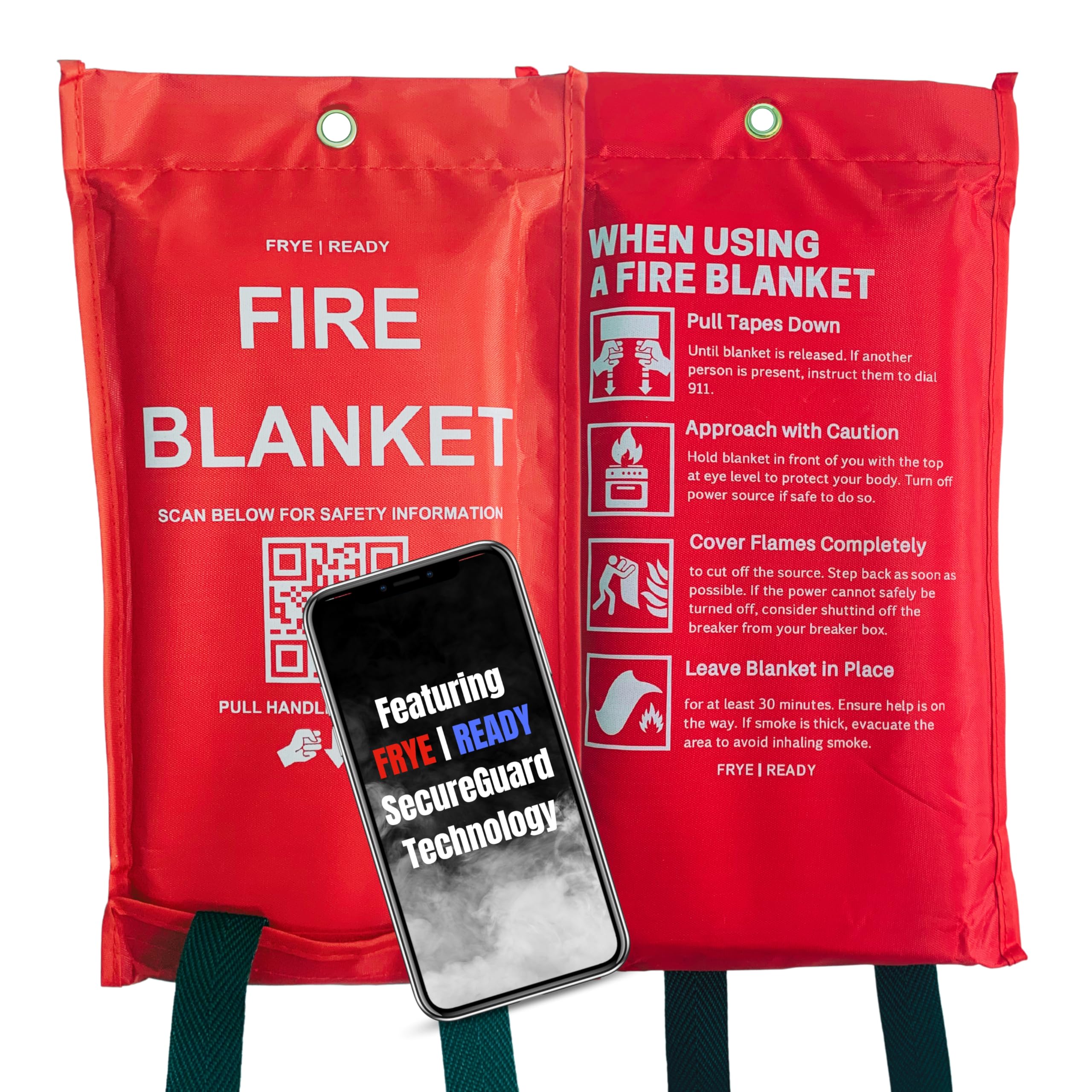 Fire Blanket - 2 Pack - Fire Blankets Emergency for Home, Fire Blanket for Home and Kitchen or Fire Blankets to Smother a Kitchen Fire Fire Blanket for Home w/PDF Guide, SecureGuard Technology, USA