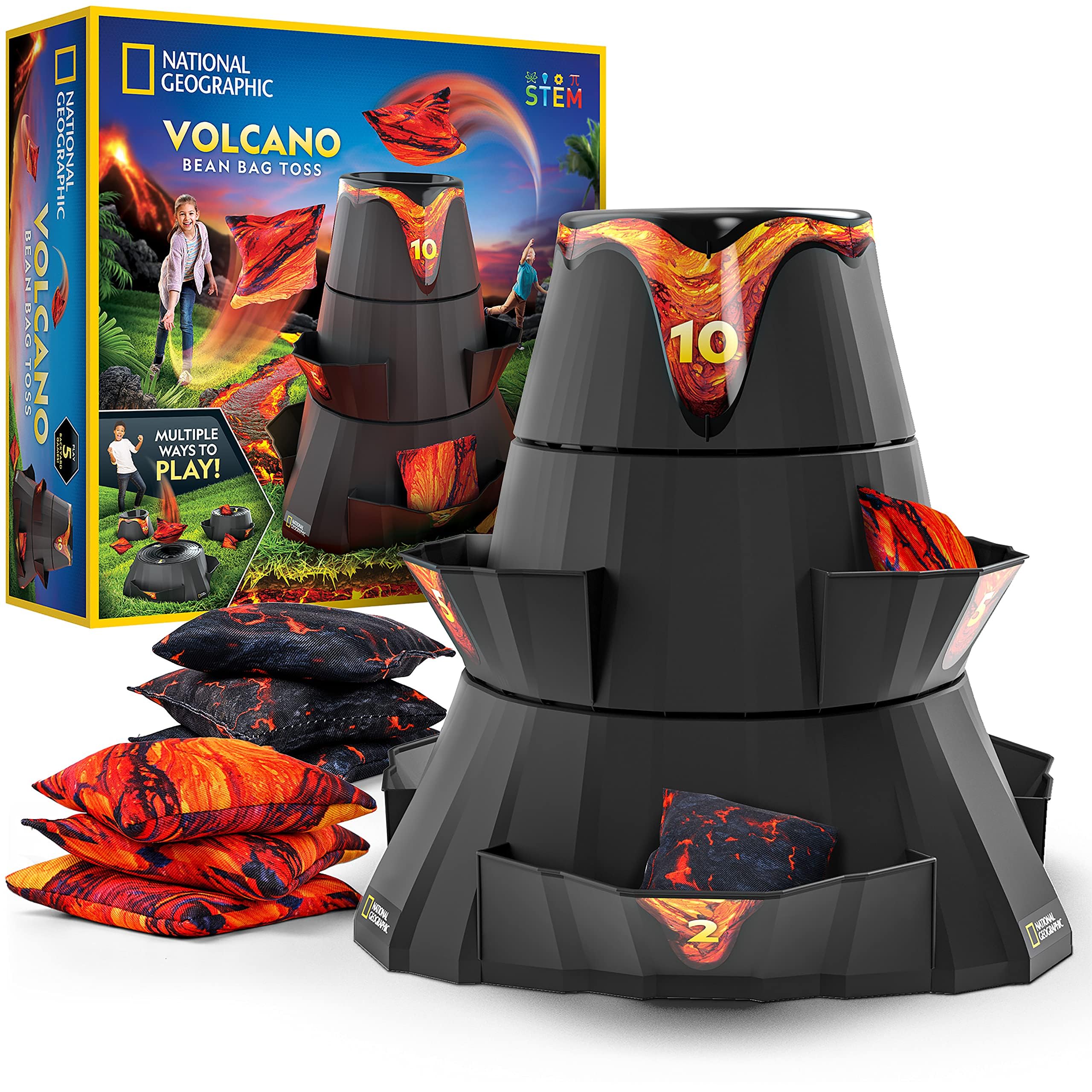 NATIONAL GEOGRAPHIC Volcano Bean Bag Toss Backyard Game Set - 5 Games, Bean Bags for Tossing, Yard Games for Kids, Outdoor Games, Patio Games (Amazon Exclusive)