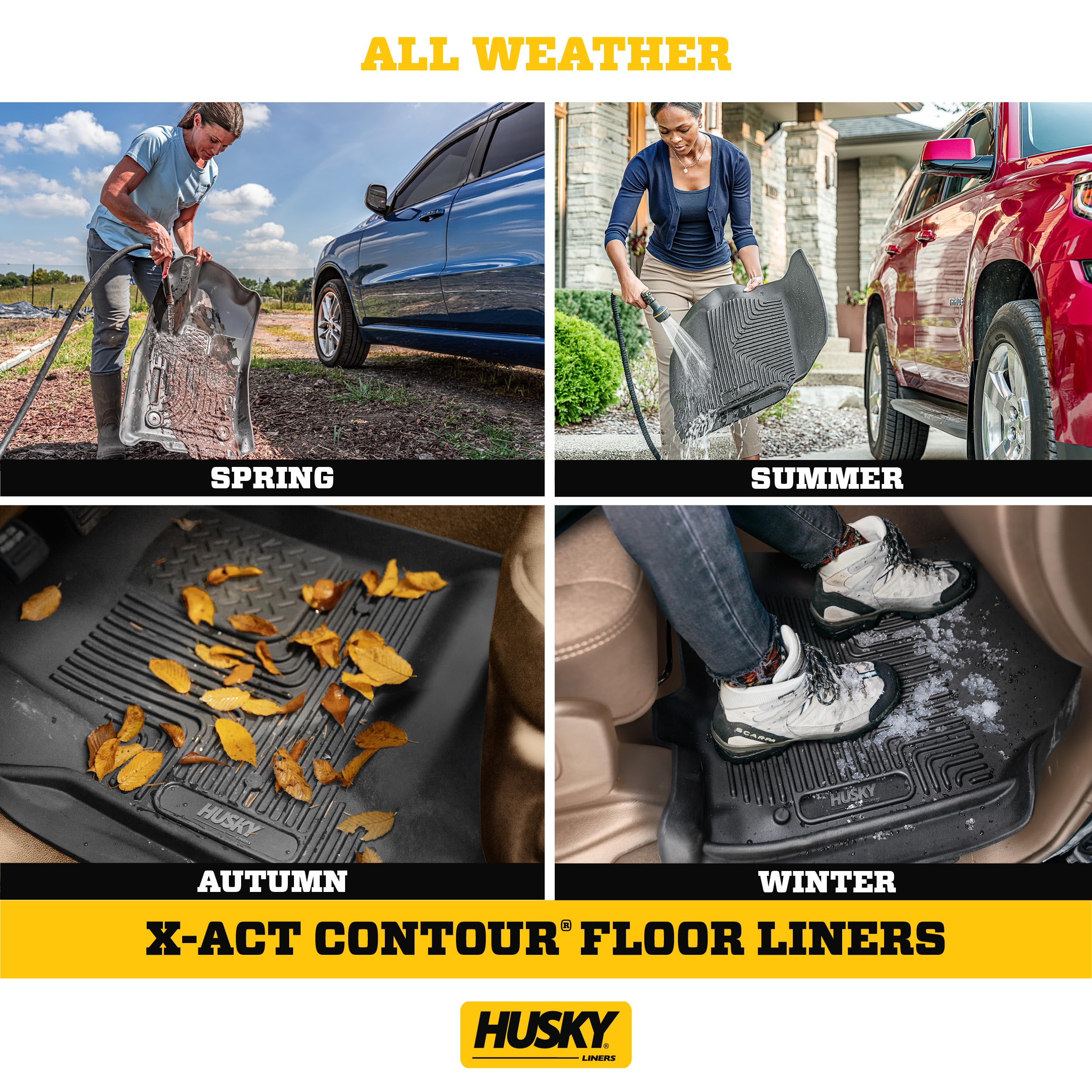 Husky Liners X-act Contour Floor Mats | Fits 2014-2018 Chevrolet Silverado & GMC Sierra 1500 Crew Cab; 2015-2019 Silverado/Sierra 2500/3500 Crew Cab | Front & 2nd Row, 3-pc Black - 53908