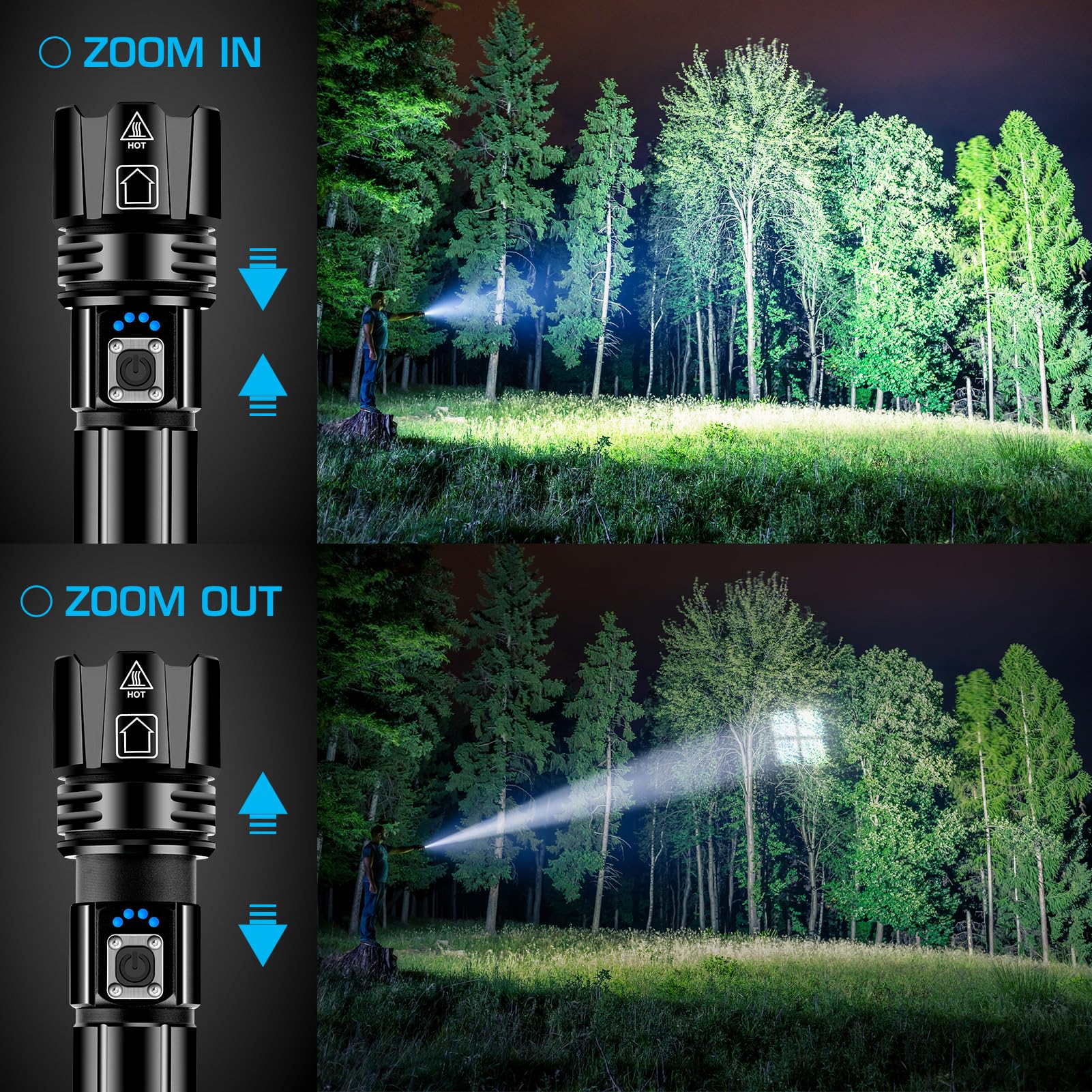 ANKRA Rechargeable Flashlight High Lumens with Waterproof Box, Powerful LED Flashlight XHP70.2 with 5 Modes & Zoomable & IPX7 Waterproof, Tactical Flashlight for Camping, Hiking, Emergencies(2 Pack)
