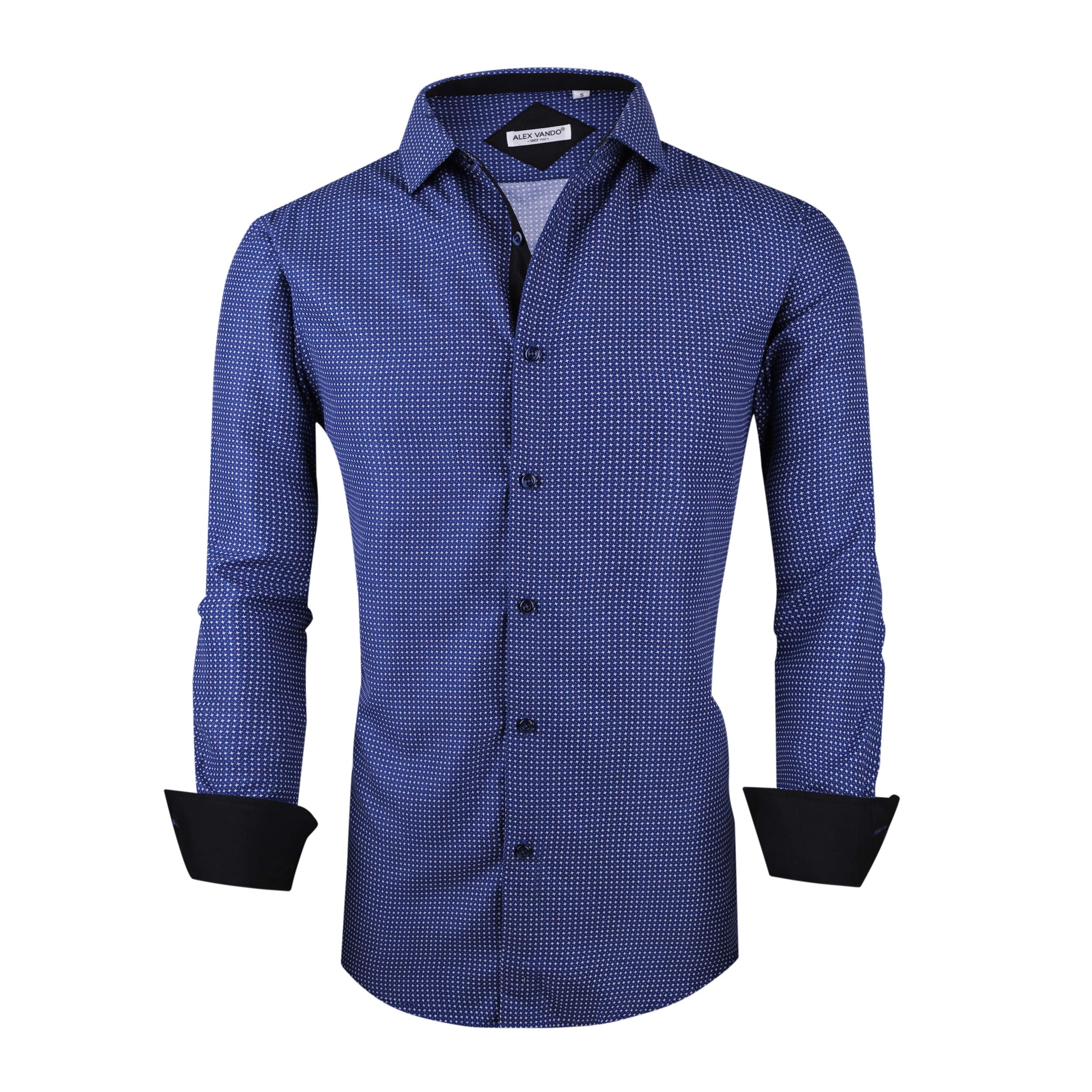 Alex Vando Mens Printed Dress Shirts Regular Fit Long Sleeve Button Down Shirt,Blue879,L