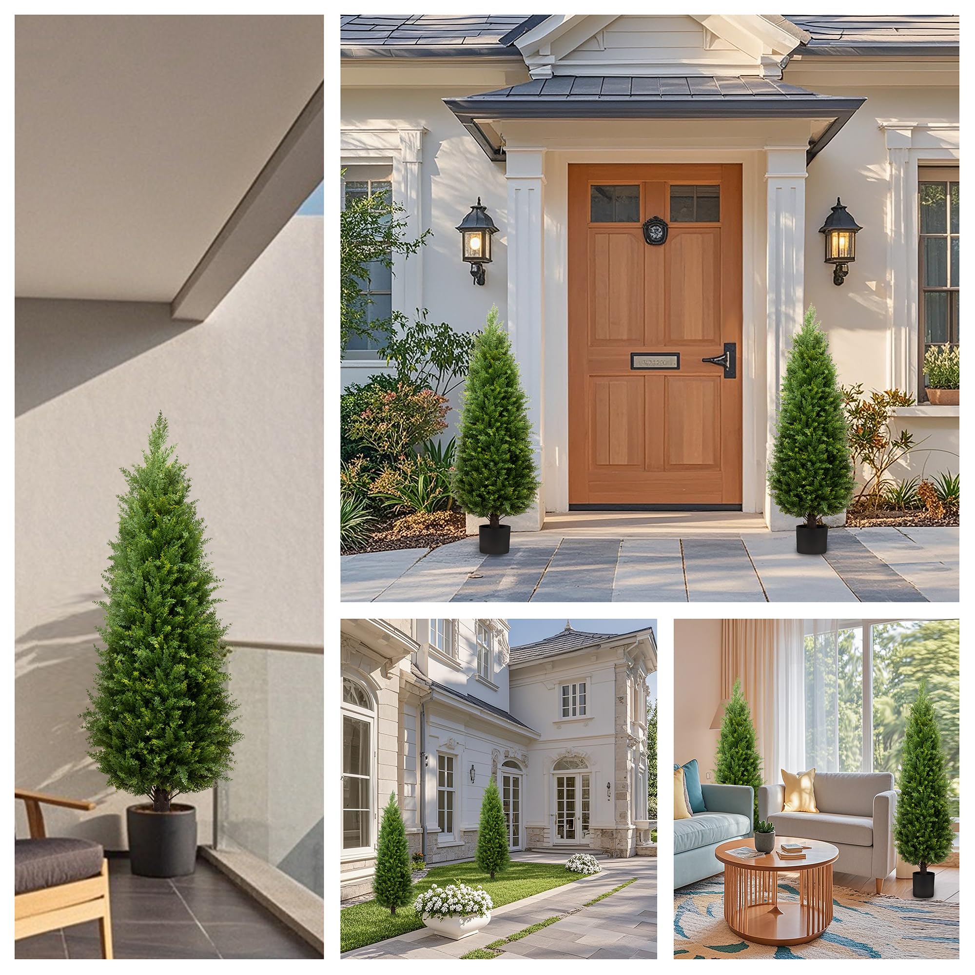 4ft Artificial Cedar Trees Artificial Topiary Trees Set of 2 Faux Cypress Plants UV Resistant Potted Bushes Faux Shrubs for Outdoor Indoor Front Porch Garden