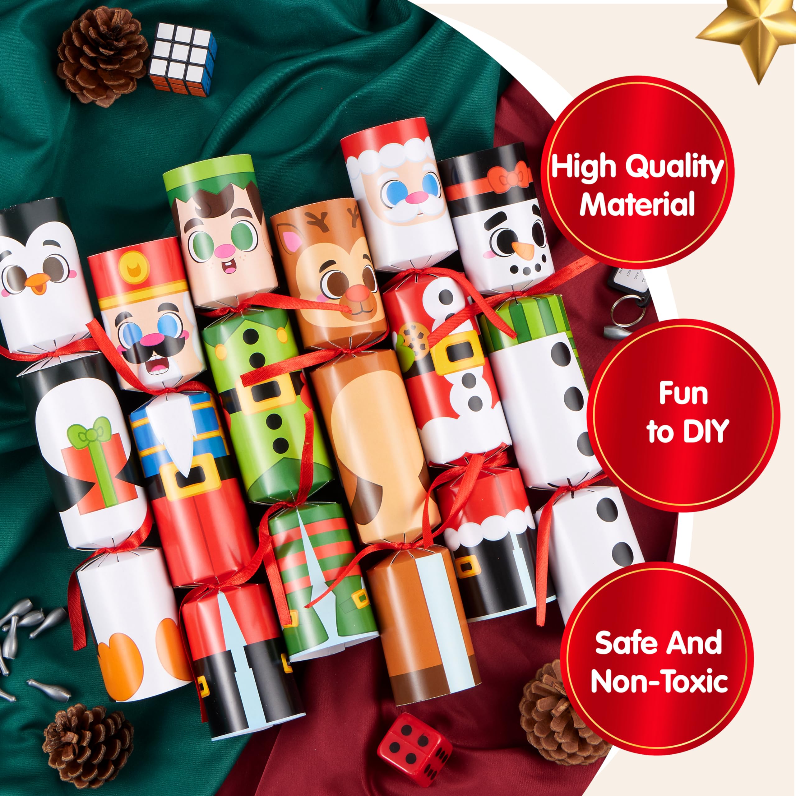 JOYIN 12 Pack Christmas Party Favor Non-Snap Party Table Favors with Christmas Characters Holiday Party Favor Supplies for Kids and Adults, Christmas Parties, Dinners and Holidays