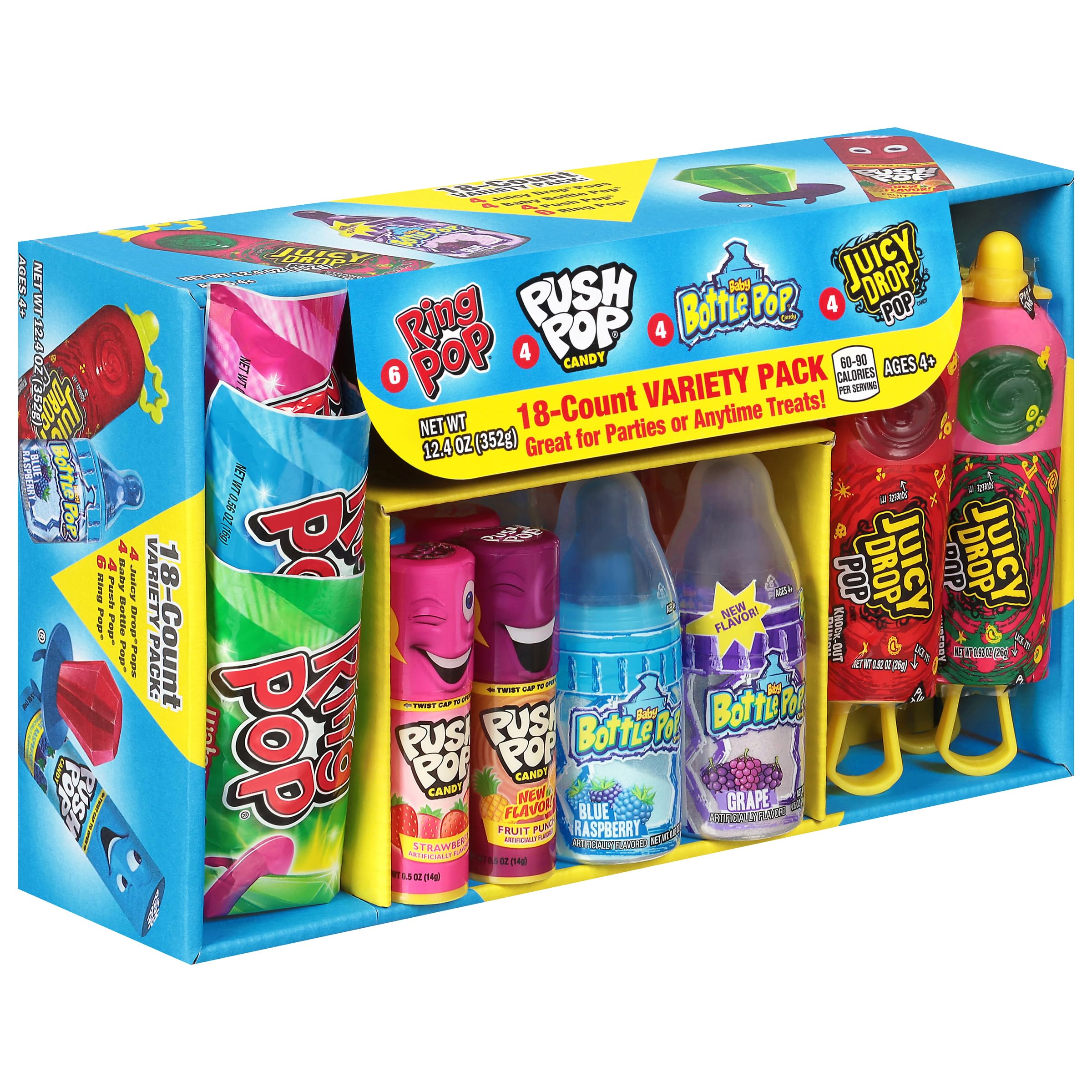 Candy Variety Pack - 18 Count Assorted Lollipops - Ring Pop, Push Pop, Baby Bottle Pop & Juicy Drop - Ideal for Birthdays, Party Favors, Celebrations & Candy Gifts by Bazooka Candy Brands