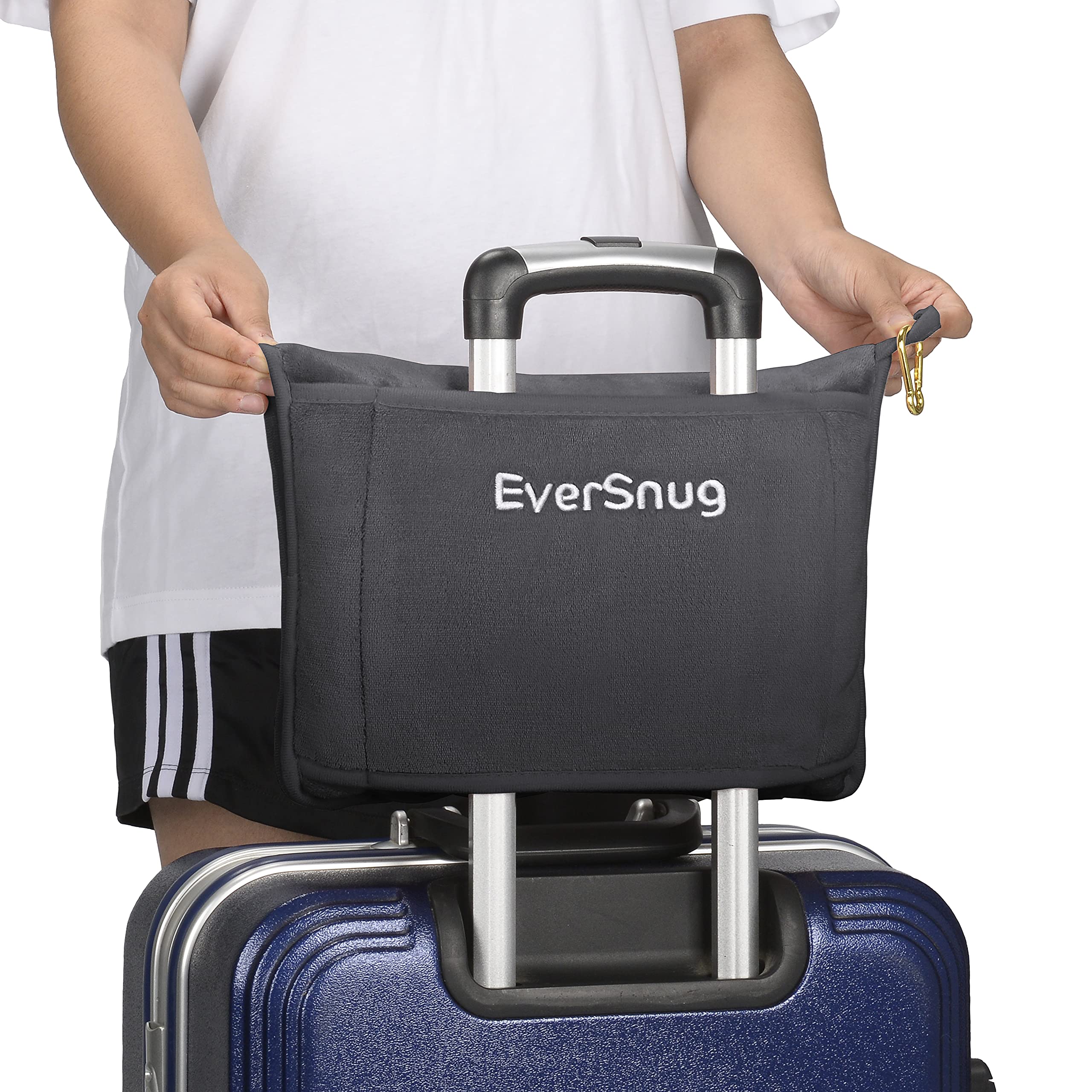 EverSnug Travel Blanket and Pillow - Premium Soft 2 in 1 Airplane Blanket with Soft Bag Pillowcase, Hand Luggage Sleeve and Backpack Clip (Grey)