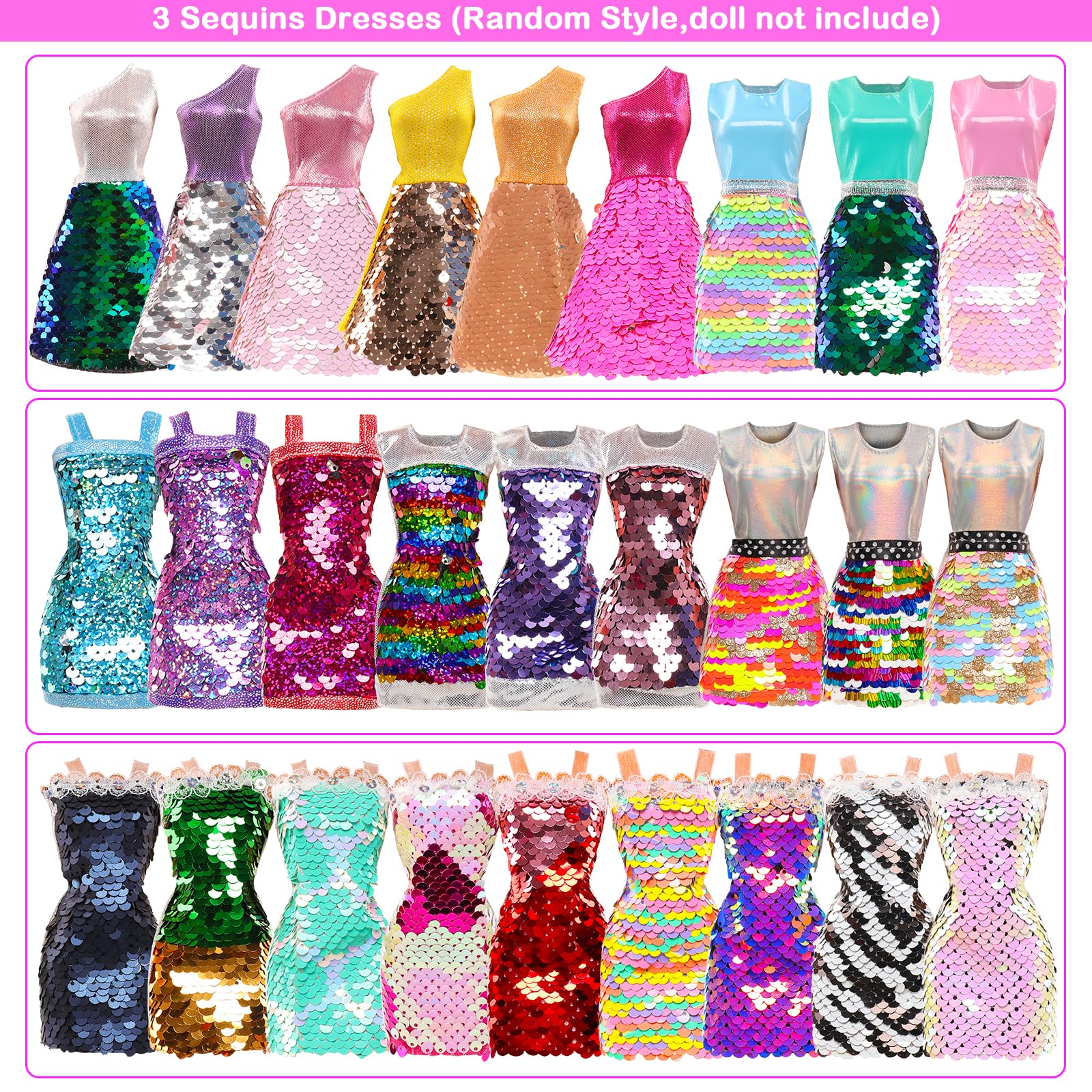 BARWA 11 Sets Doll Clothes Including 3 Sequins Dresses 4 Fashion Floral Dresses 4 Casual Outfits Tops and Pants for 11.5 inch Girl Dolls