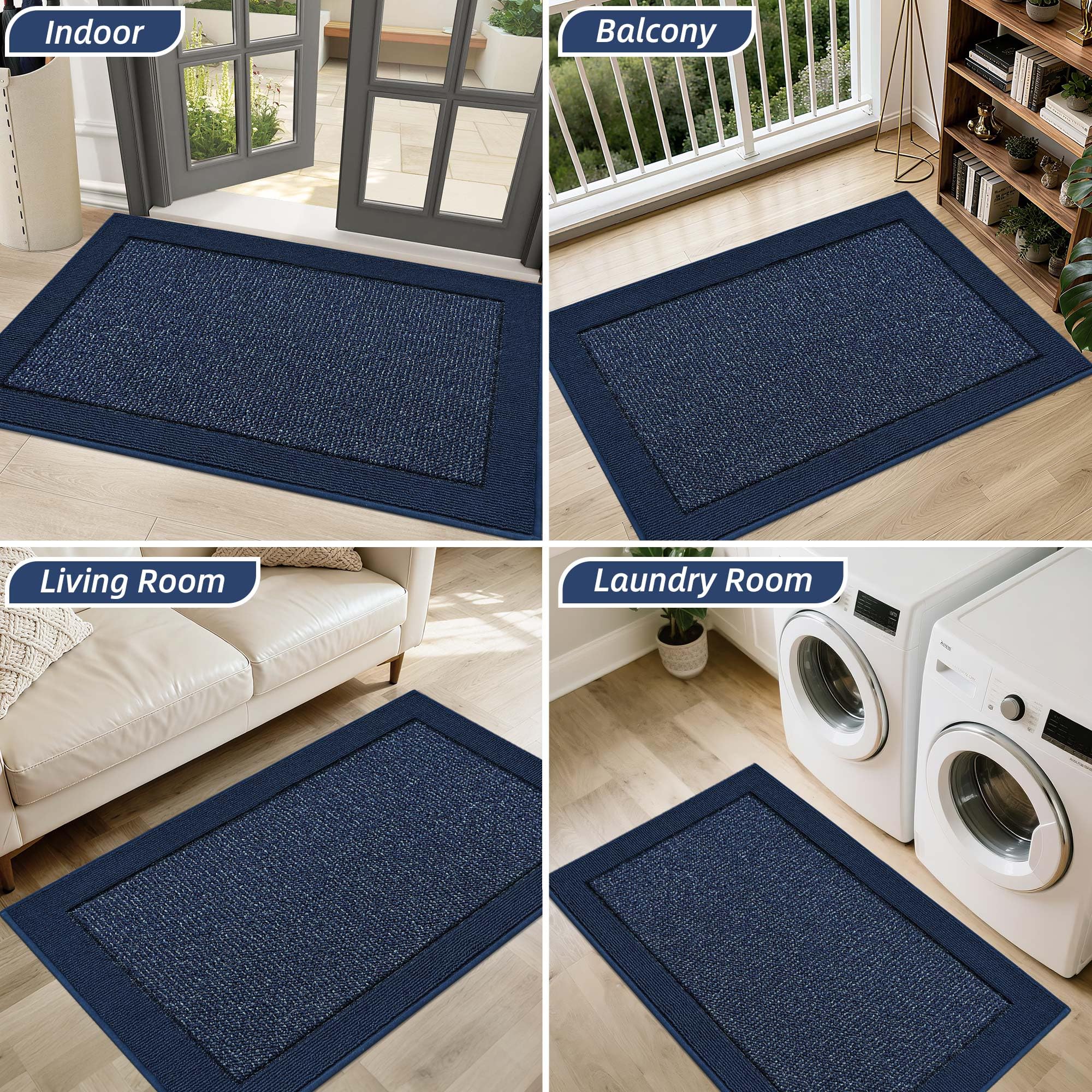 BEQHAUSE Indoor Door Mat 20" x 32", Dirt Trapper Door Mats Non-Slip Entryway Rugs Washable, Resist Dirt Absorbent Welcome Mat, Low Profile Floor Mats for Front Back Door and Entryway, Blue
