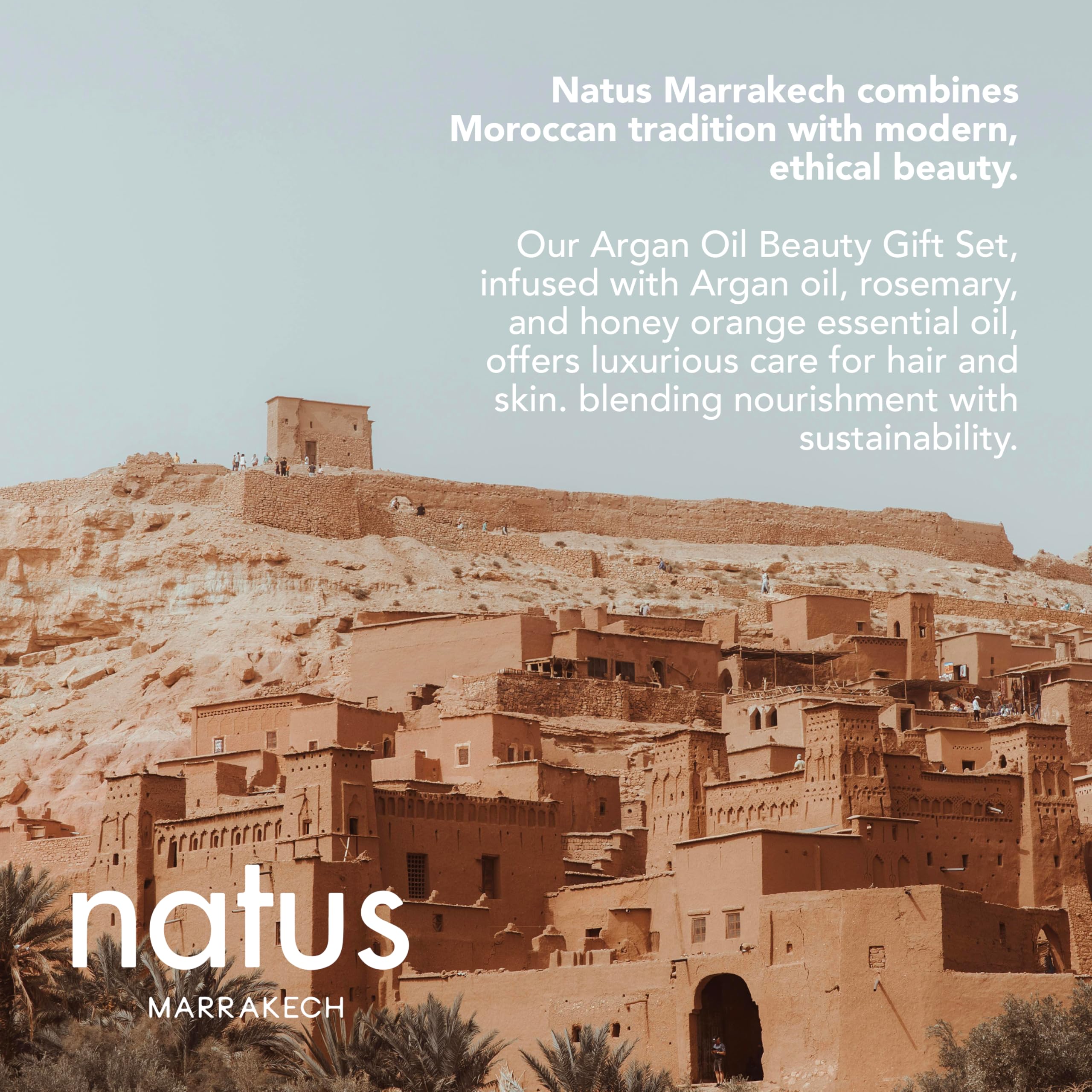 NATUS MARRAKECH - Women's Argan Oil Beauty Set - Shampoo, Shower Gel, Hair Serum, Body Lotion & Wooden Comb - Nourishing & Energizing Routine - All Hair/Skin Types - Vegan, Cruelty-Free…