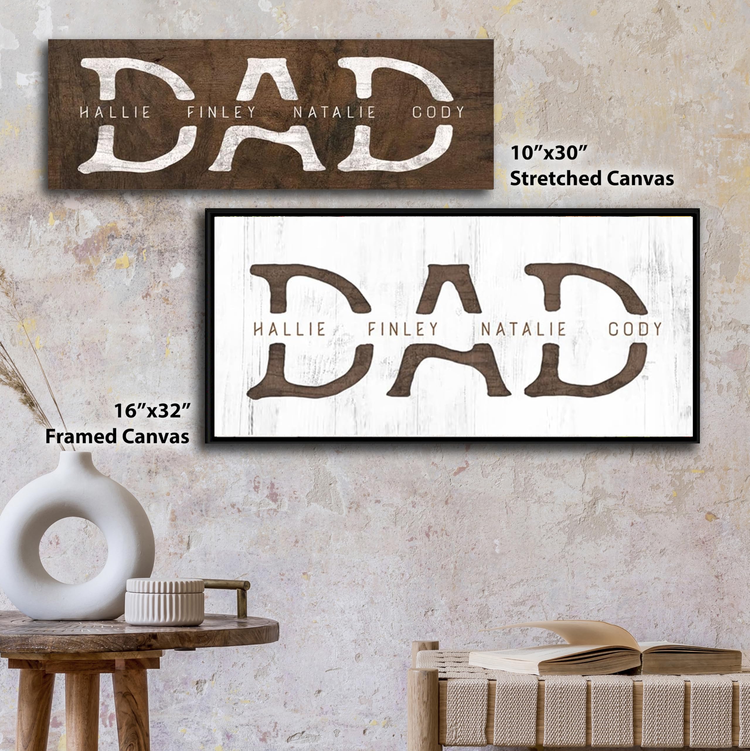 Personalized DAD and Children Art - RUSTIC | Customized with all Kid’s Names |Unique and Customized Gift for Father’s Day, Dad’s Birthday or Christmas | Canvas Art (6"x18" Stretched Canvas)