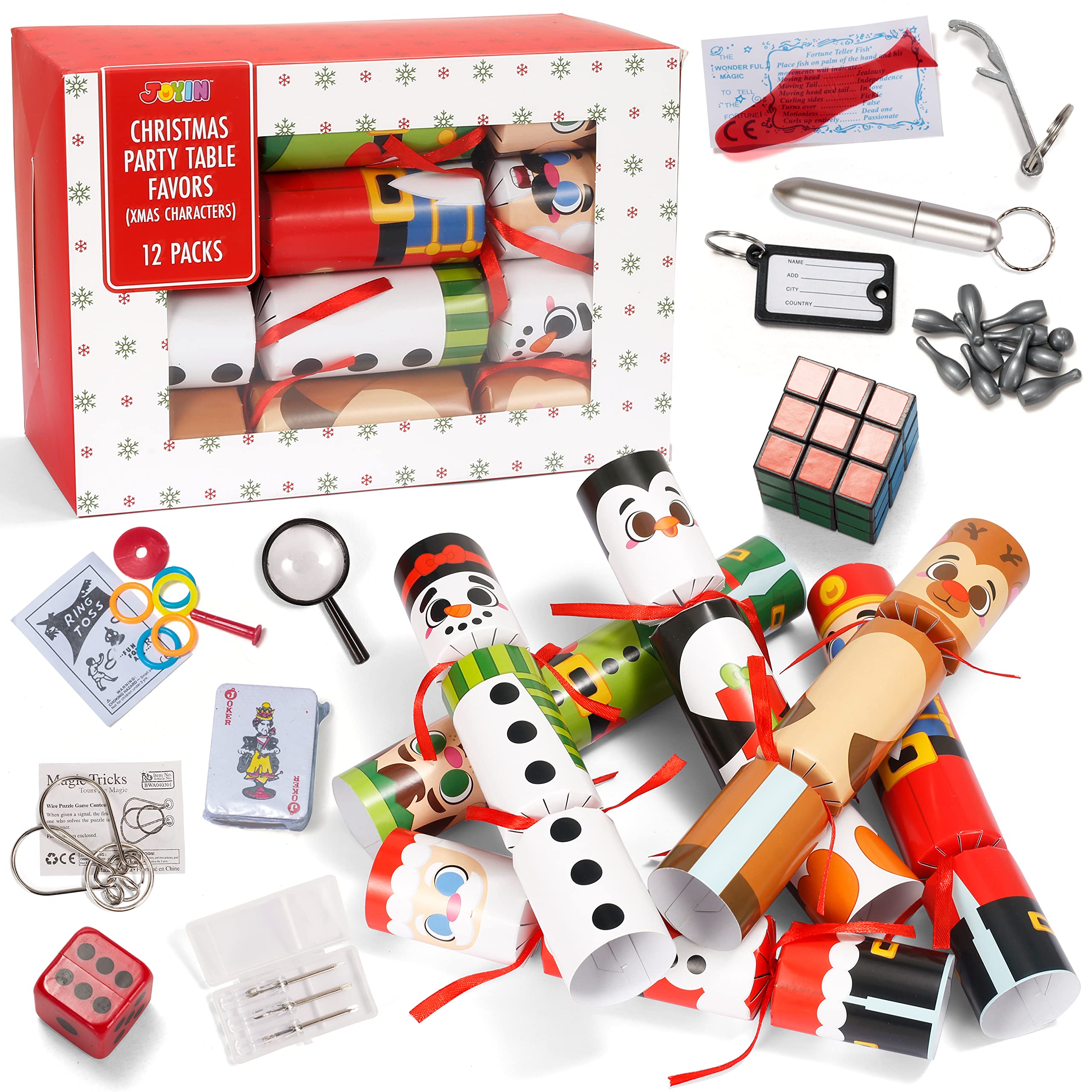 JOYIN 12 Pack Christmas Party Favor Non-Snap Party Table Favors with Christmas Characters Holiday Party Favor Supplies for Kids and Adults, Christmas Parties, Dinners and Holidays