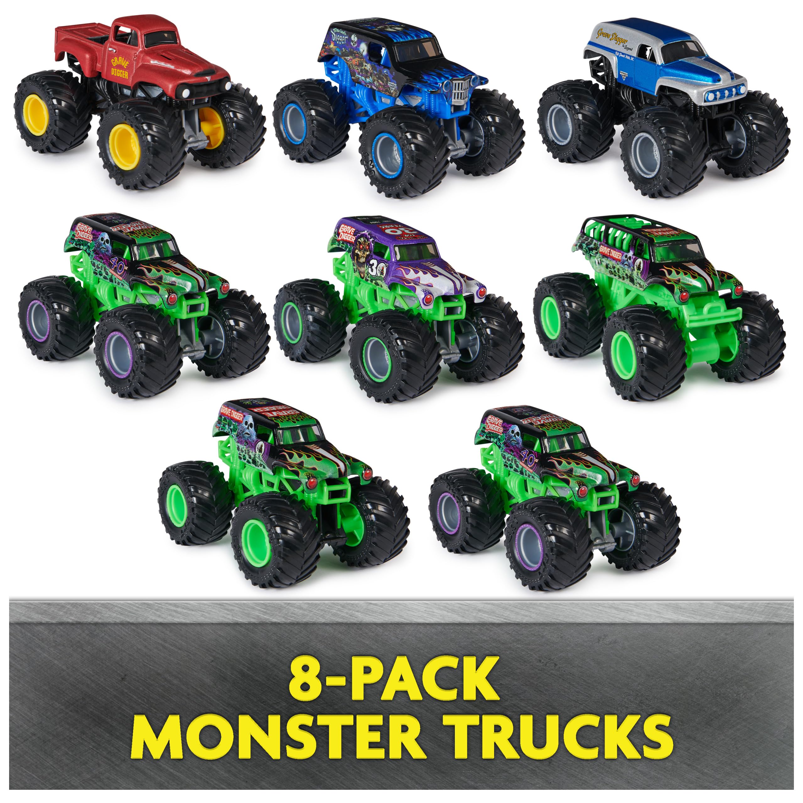 Monster Jam, Grave Digger 40th Anniversary 8-Pack Monster Trucks with Bonus Accessories, 1:64 Scale, Kids Toys for Boys and Girls 3 and up