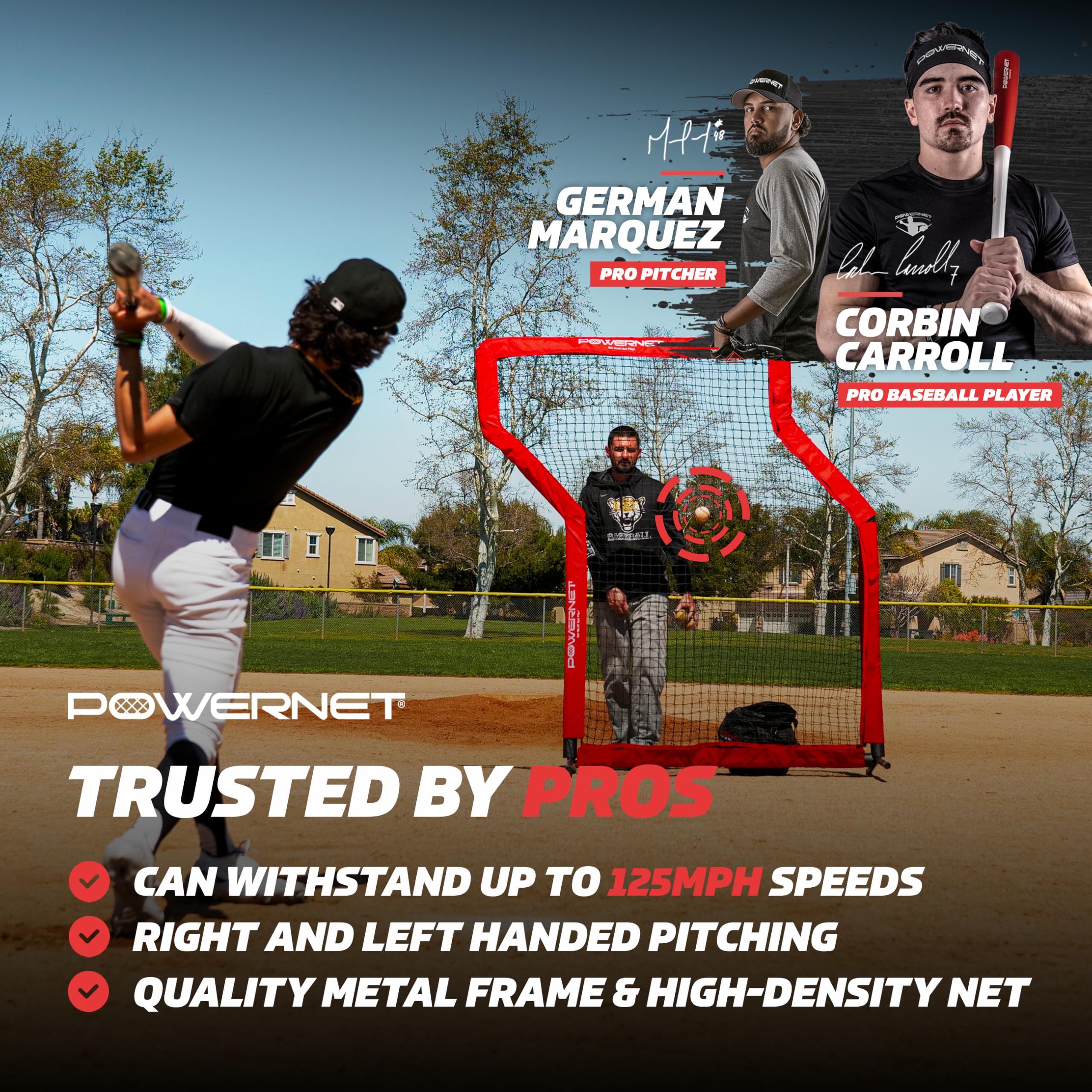 Powernet Portable Baseball Practice Net for Pitching and Hitting, Pop Up Batting Cage Net Coach Shield, 7 FT Z-Screen (Red)