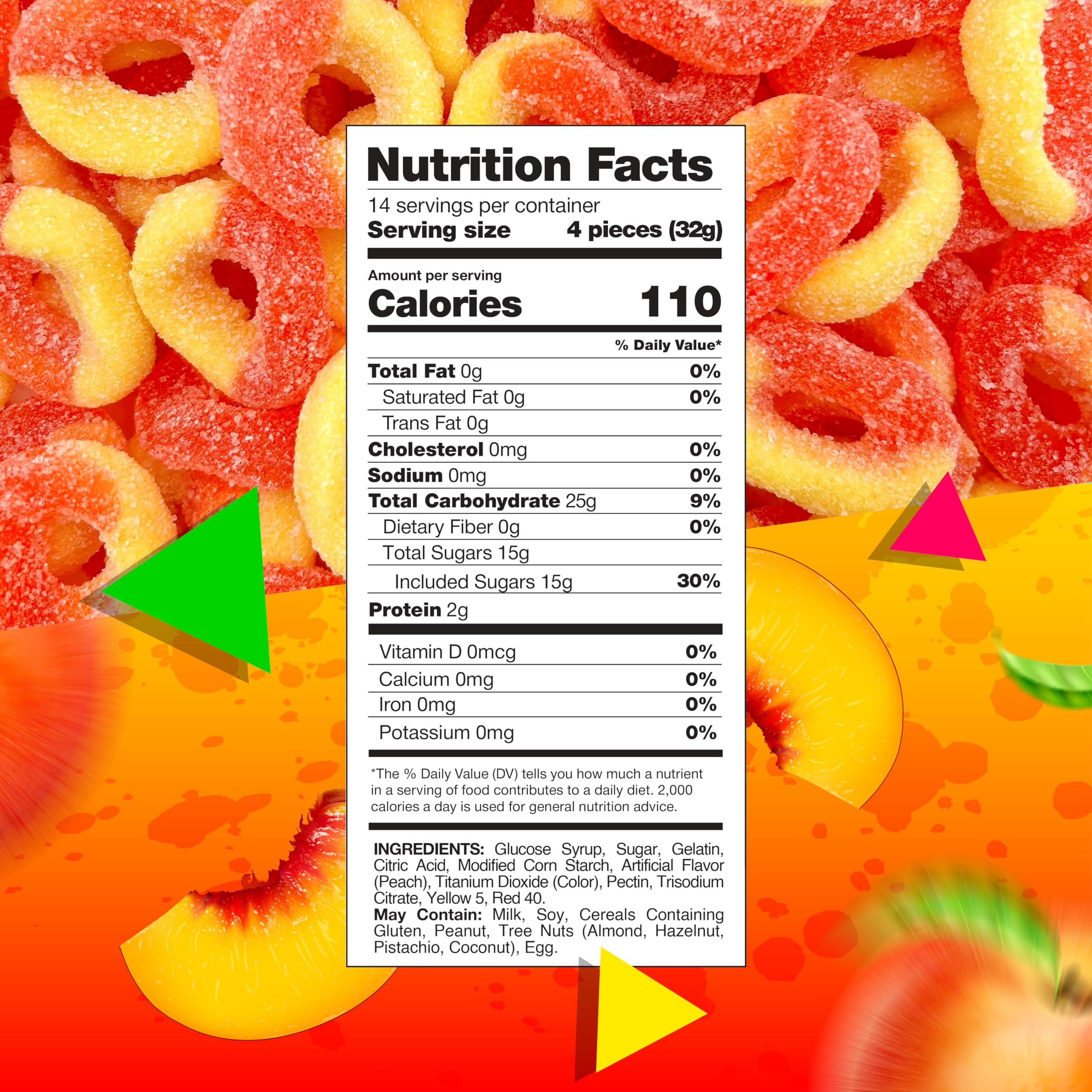 Peach Rings Gummy Candy | 1 Pound Bag | Sour and Sweet Treats