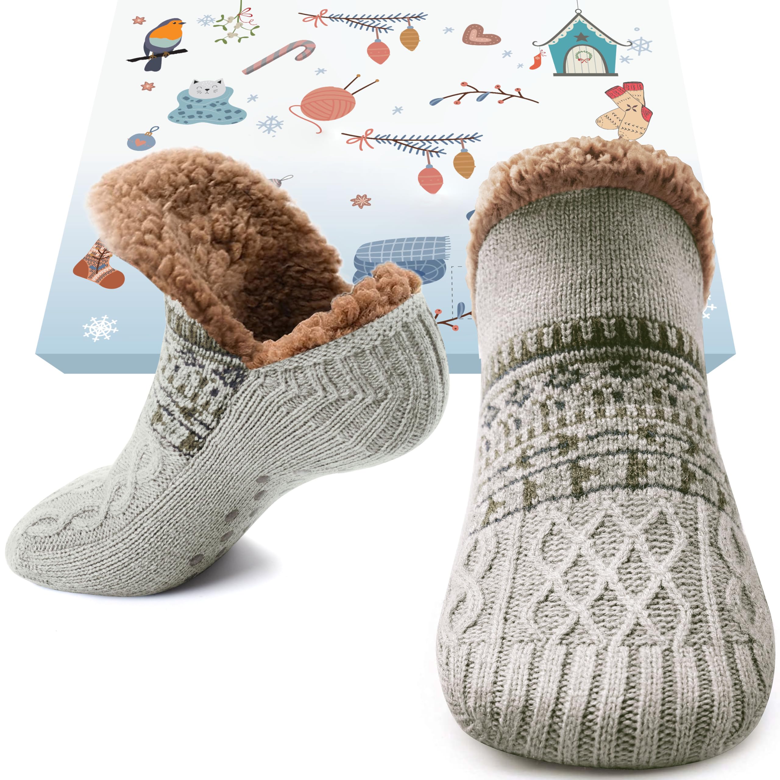 Stocking Stuffers for Adults Men Him: Fuzzy Slipper Socks with Grips Winter Thick Warm Cabin Thermal Socks Comfy Non Slip, Christmas Gifts for Men Husband Dad Grandpa Him Boyfriend Cozy Holiday Gifts