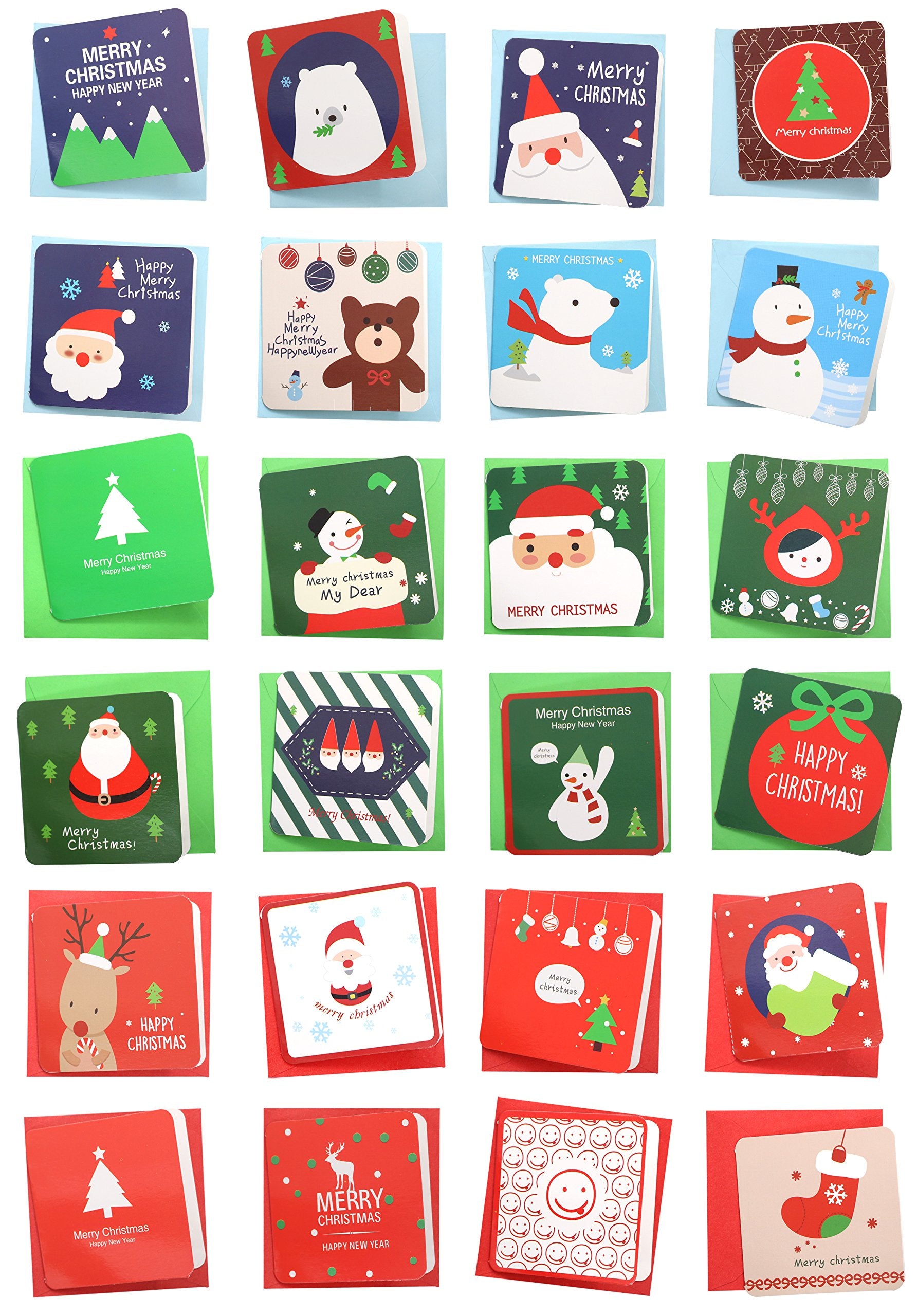 24 Pack Mini Christmas Greeting Cards & Envelopes, Cute Stweety Small Size 3 x 3" Merry Christmas Greeting Cards Festival Color (Pack of 24)