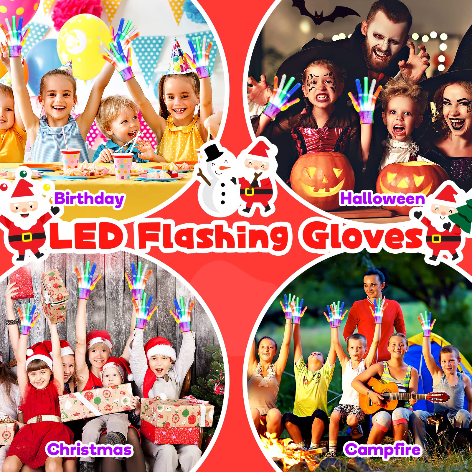 LED Gloves for Kids Ages 3-6 LED Gloves Light Up Flash Neon Lights Gloves Halloween Costume Gloves Birthday Gifts Christmas Stocking Stuffers Cool Toys for 3 4 5 6 year old Kids Boys Girls 3-5 4-6