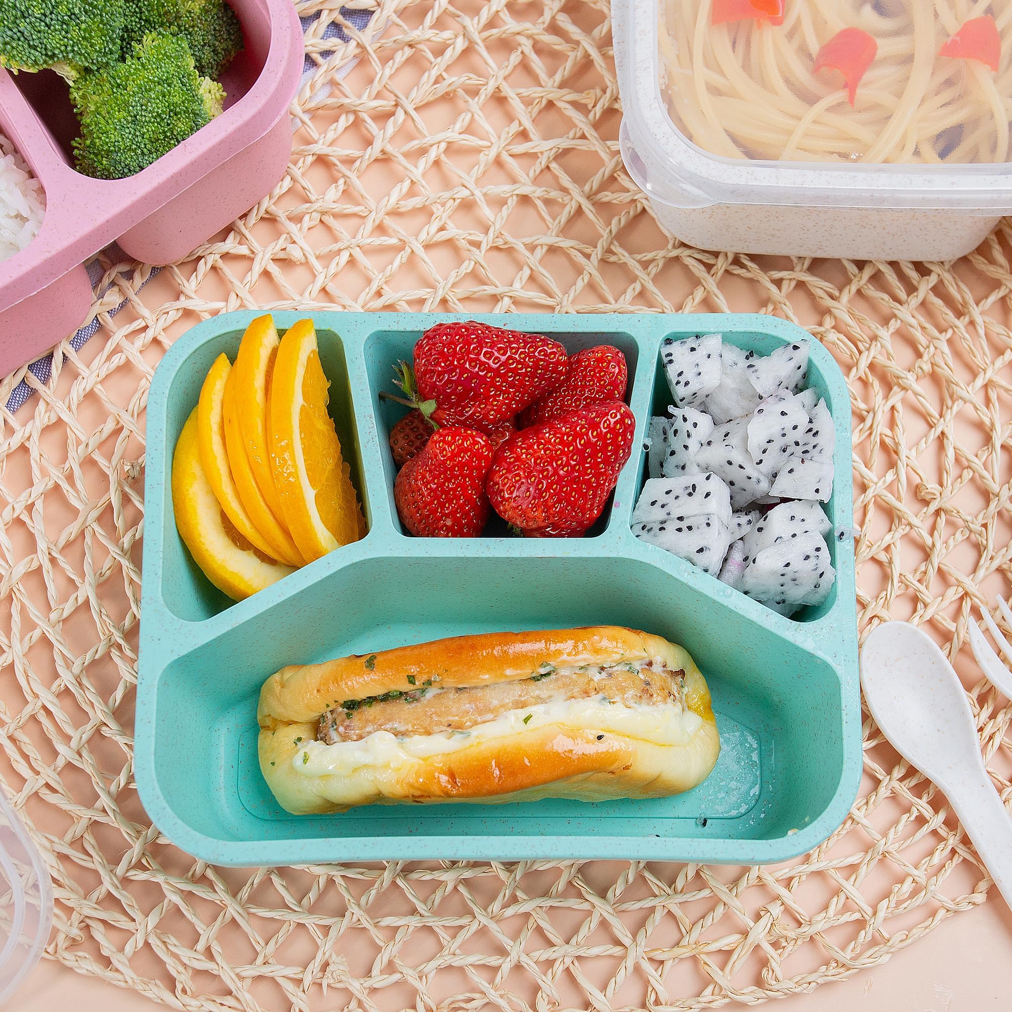 Lunchable Container - 4 Pack Bento Lunch Box, 4-Compartment Snackle Box Container for School Work Travel, Bento Box for Kids, Microwave Dishwasher Safe Bento Box Adult