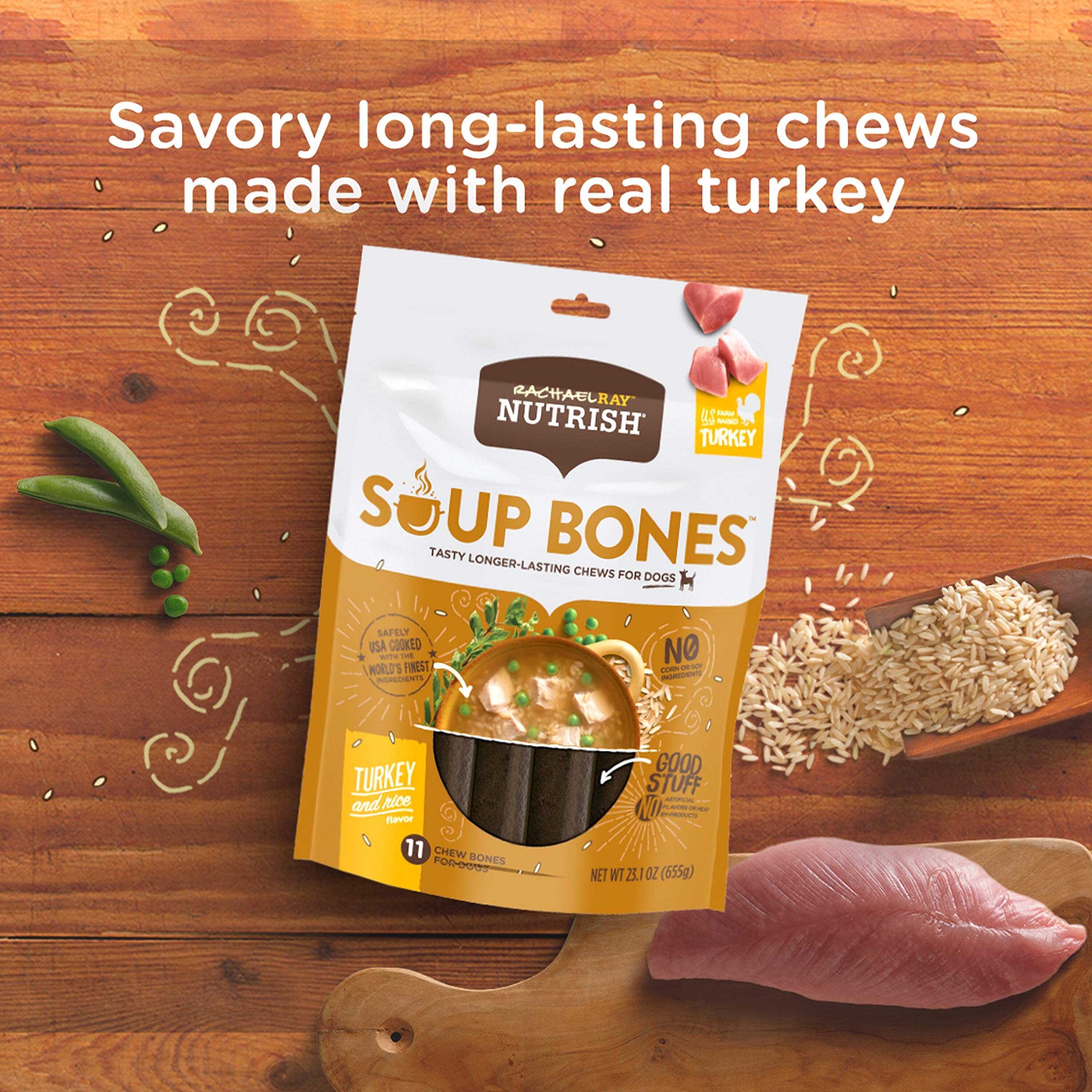 Rachael Ray Nutrish Soup Bones Dog Treats, Turkey & Rice Flavor, 11 Bones, Beige (071190048219)