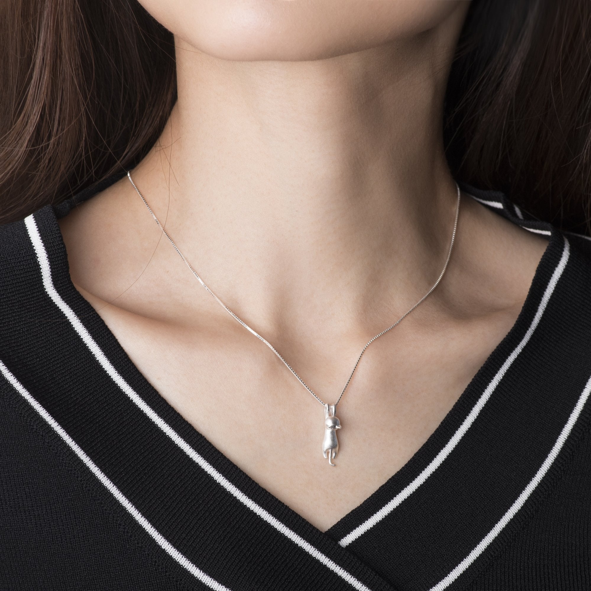 S.Leaf Sterling Silver Cat Necklaces for Women Cat Jewelry for Women Cat Accessories for Women Cat Mom Lover Lady Themed Gifts Cute Silver Kitten Jewelry Birthday Gifts for Women (04_Matte_Silver)