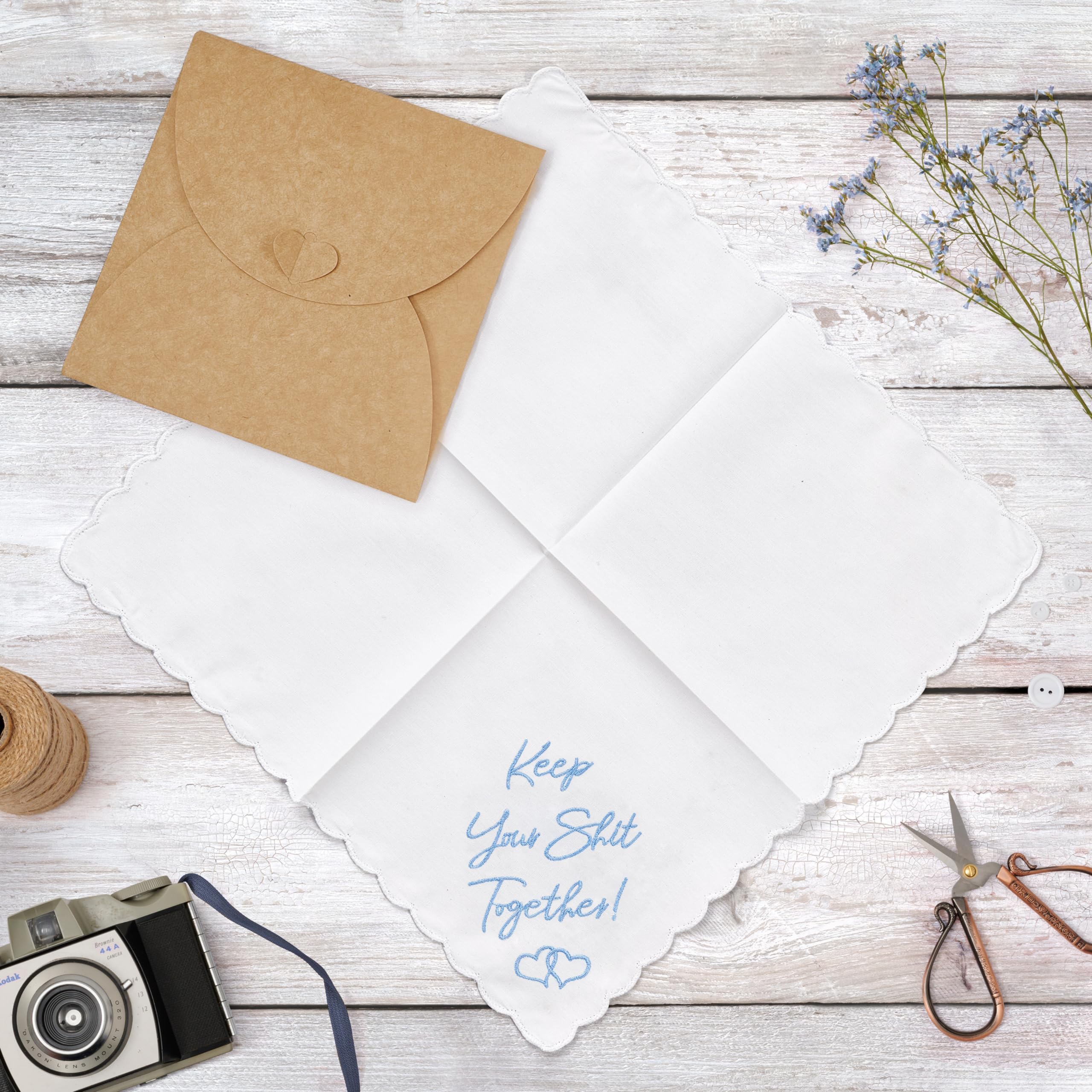 W&F GIFT Something Blue Wedding Gift Embroidered Handkerchief | Keep Your Shit Together! | Wedding Day Bride Gift