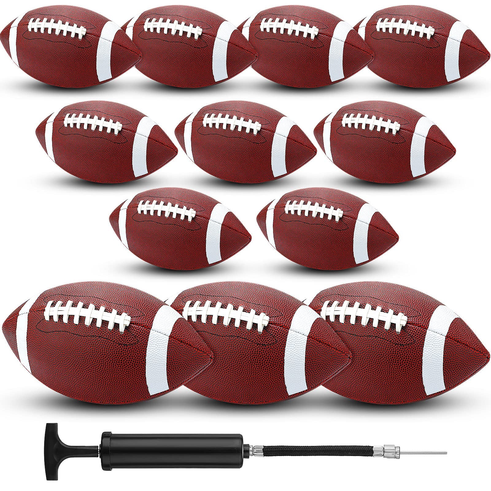 Jerify 12 Pcs Composite Leather Footballs Official Composite Leather Ball Composite Leather Inflatable Football with Pump Indoor Outdoor Football Bulk for Training and Recreational Play