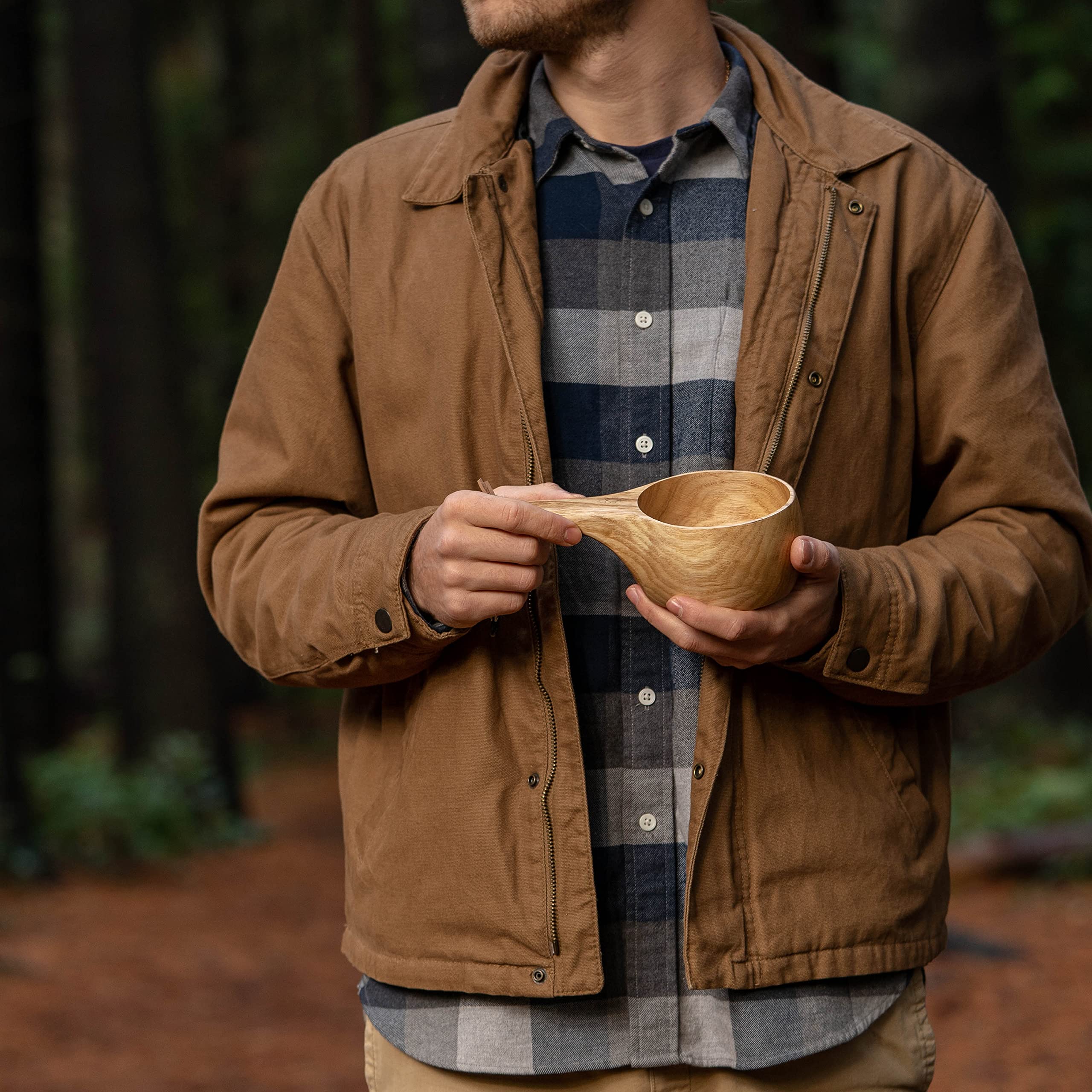 GCS Handmade Kuksa 12 Oz Portable Outdoor Wooden Camp Cup Handcrafted with Natural Chestnut Wood with Ancient Nordic Lifestyle Lightweight for Camping, Backpacking or Bushcraft