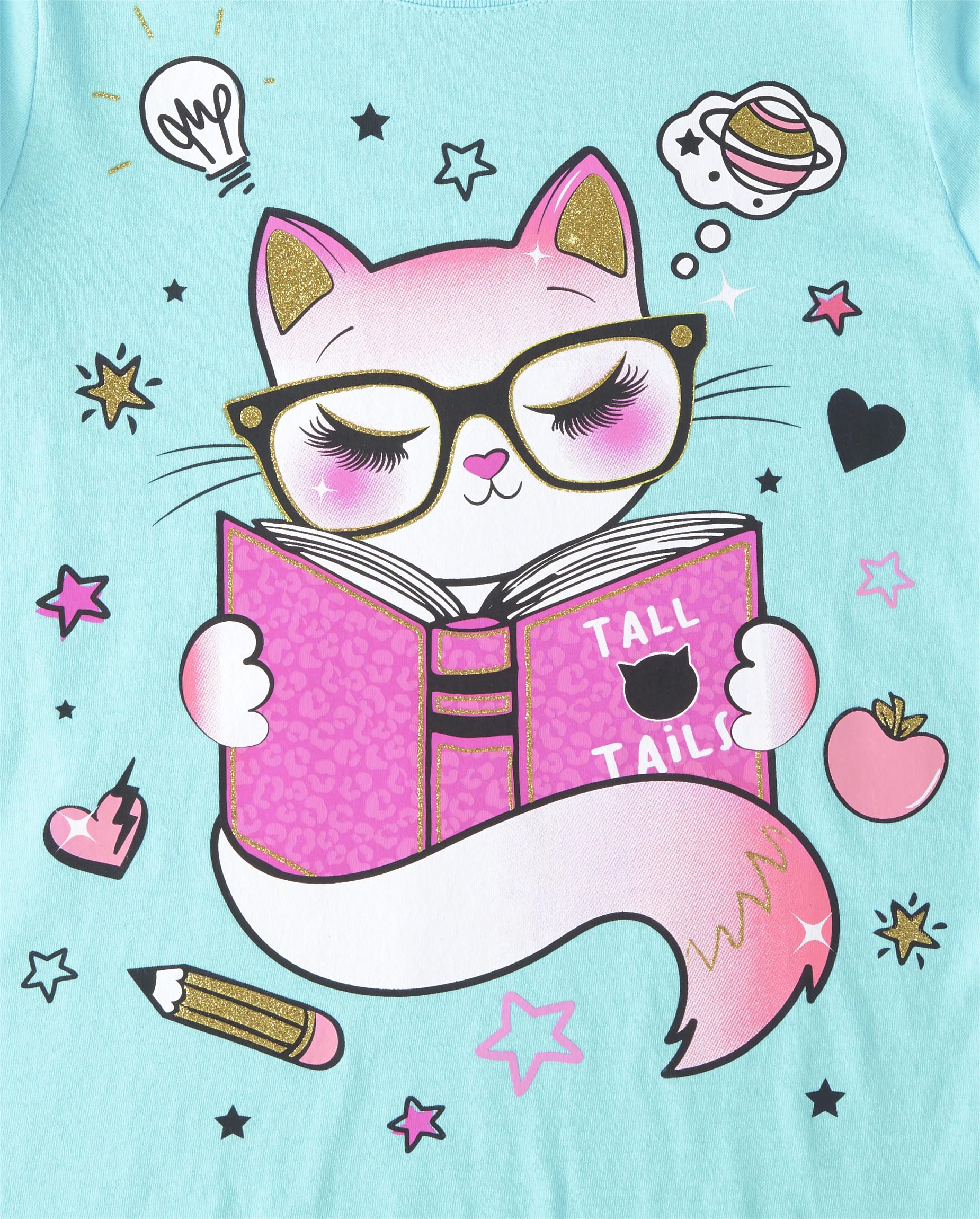 The Children's Place Girls' School Days Short Sleeve Graphic T-Shirts, Multipacks, Book Cat/Smart Cookie/Learn 3-Pack, Large
