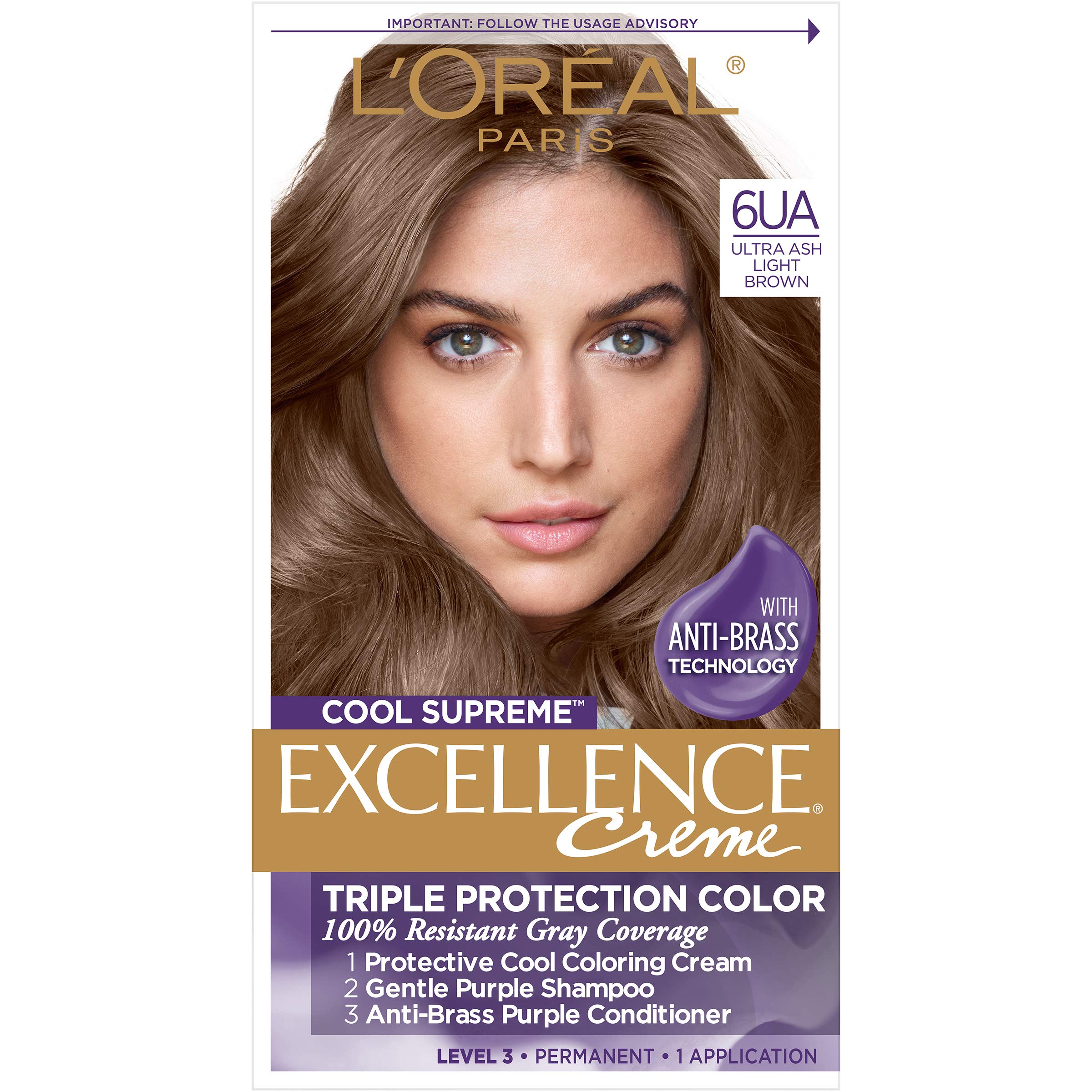 L'Oreal Paris Cool Supreme Permanent Hair Color, Ash, Ultra Ash Light Brown 6UA