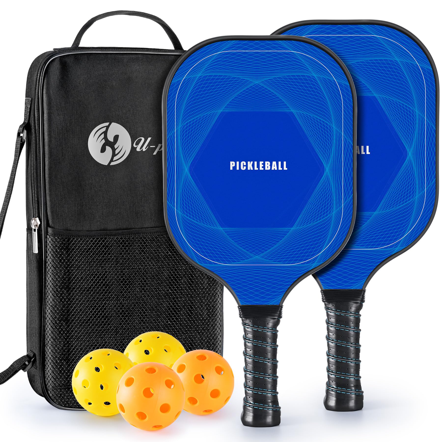 U-pick 2024 Pickleball Paddle, Lightweight Fiberglass Surface Racket with Pickleball Bag & Pickleball Balls, Easy Control Pickleball Paddles Set of 2 for Pros, Beginners, Kids, Men, Women