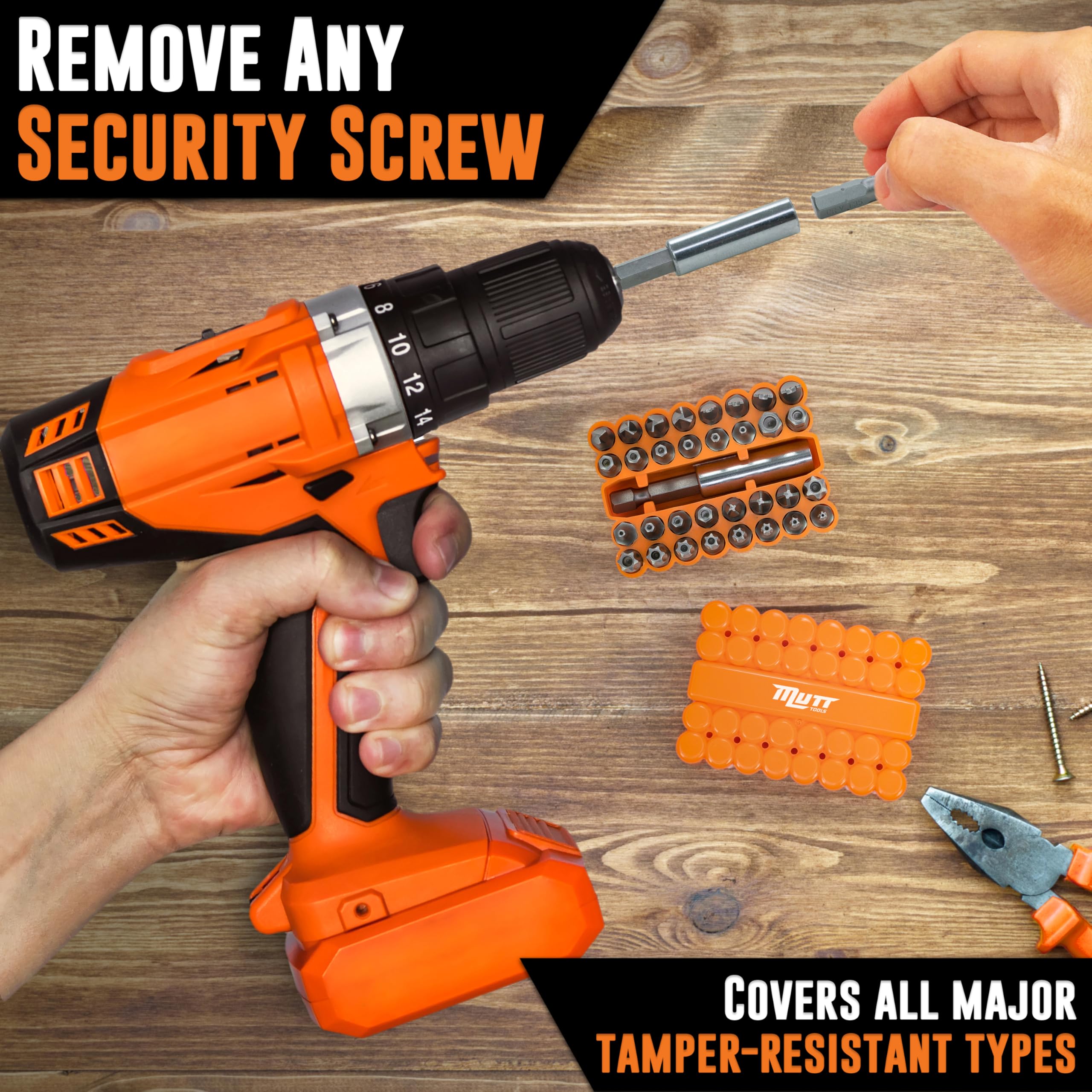Mutt Tools 33pc Security Bit Set - Complete Torx Security Screwdriver Set with Tamper Proof Bits - Star Bits, Hex, Spanner, Tri-Wing & Torq - Professional Security Torx Bit Set