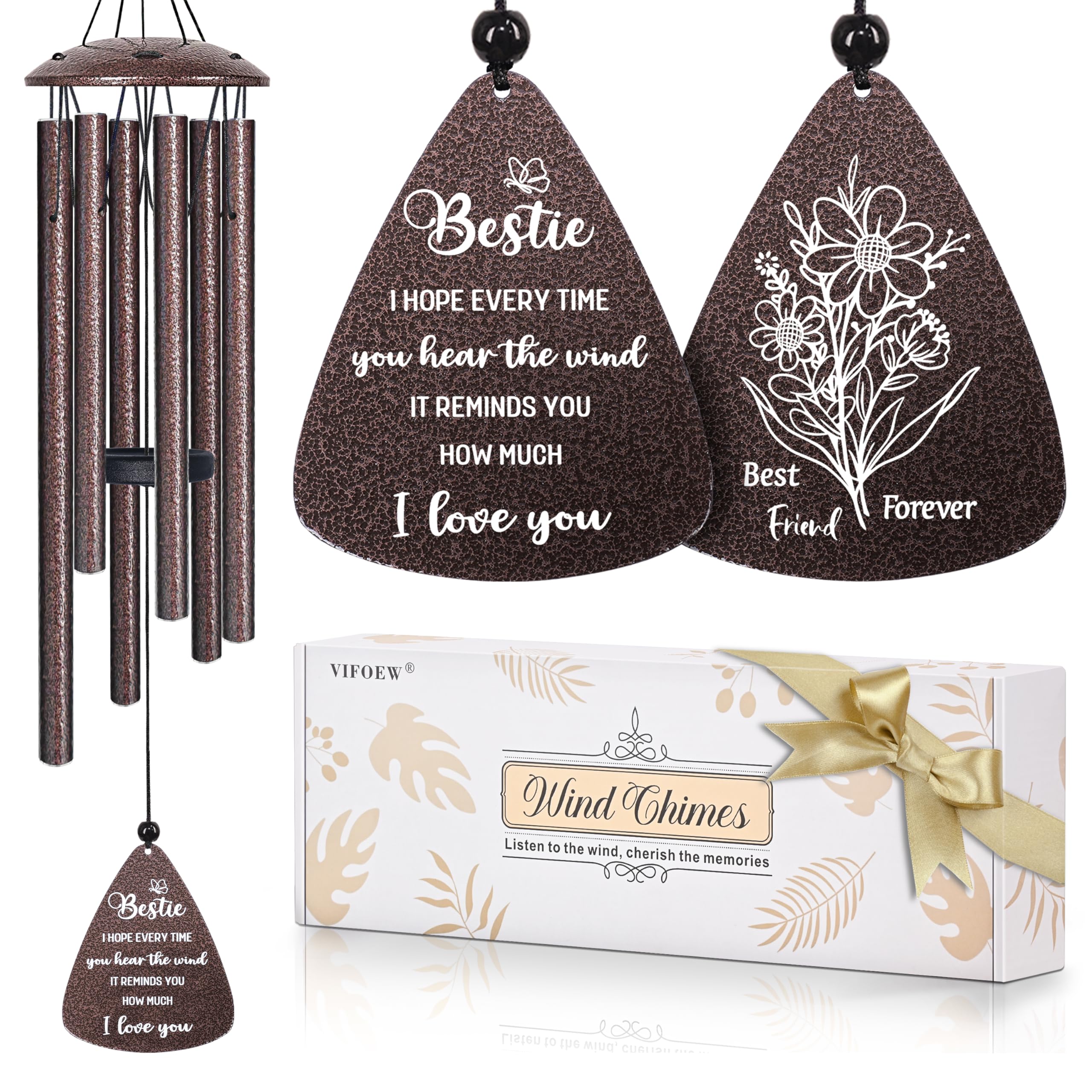Bestie Gifts for Women, 32" Bronze Wind Chimes, Best Friend Birthday Gifts for Women, Friendship Gift for Birthday Christmas, Unique Bestie Gift Ideas for Woman Female Bestfriend BFF, Home Decor