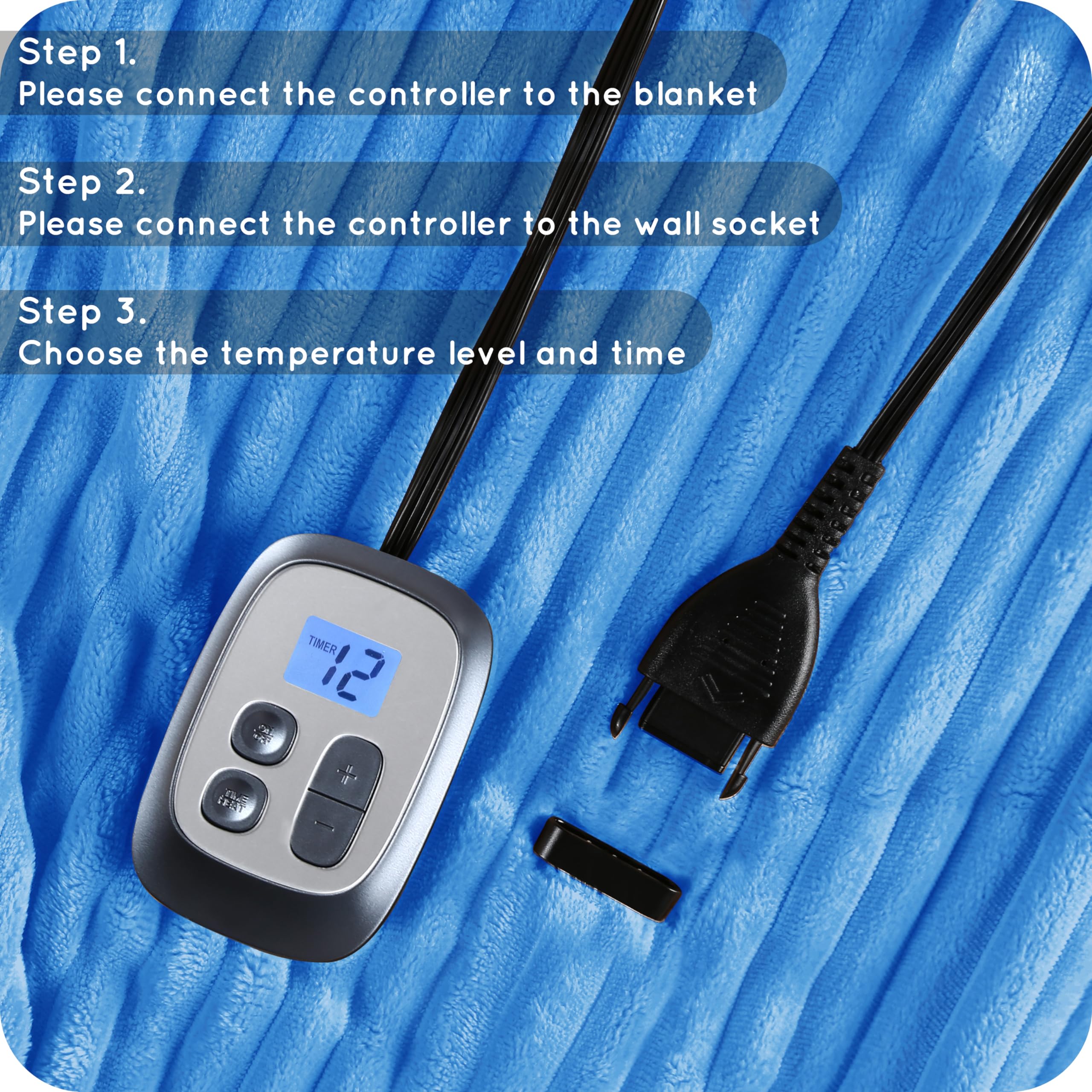 Electric Heated Blanket 72"x84" Full Size with 10 Heating Levels and 12 Hours Auto-Off Large Oversized Heating Blanket with Soft Plush Fabric for Bedding - Sky Blue
