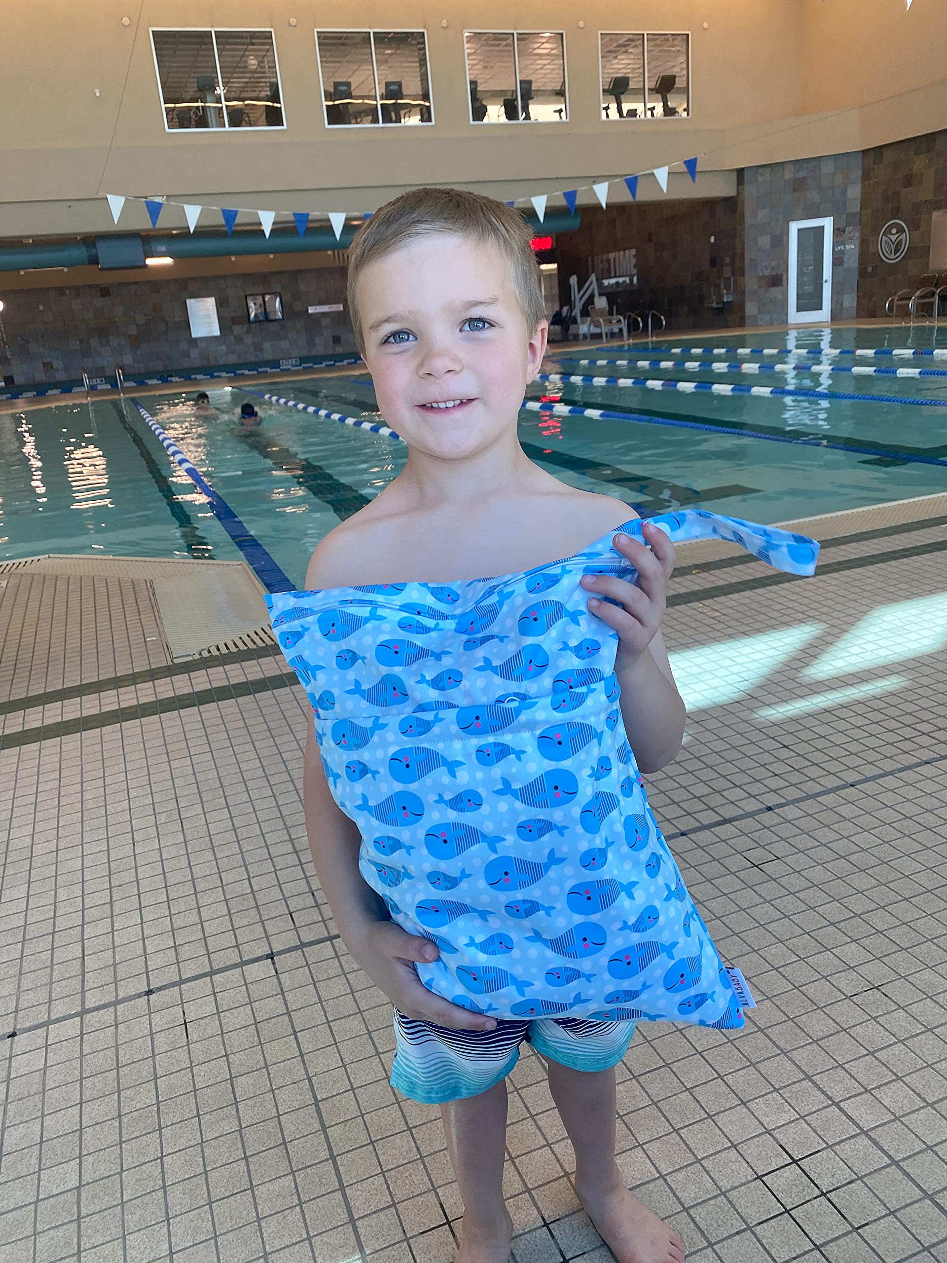 ALVA ALVABABY 2pcs Cloth Diaper Wet Dry Bags Waterproof Reusable with Two Zippered Pockets Travel Beach Pool Daycare Soiled Baby Items Yoga Gym Bag for Swimsuits or Wet Clothes LX-YK6163