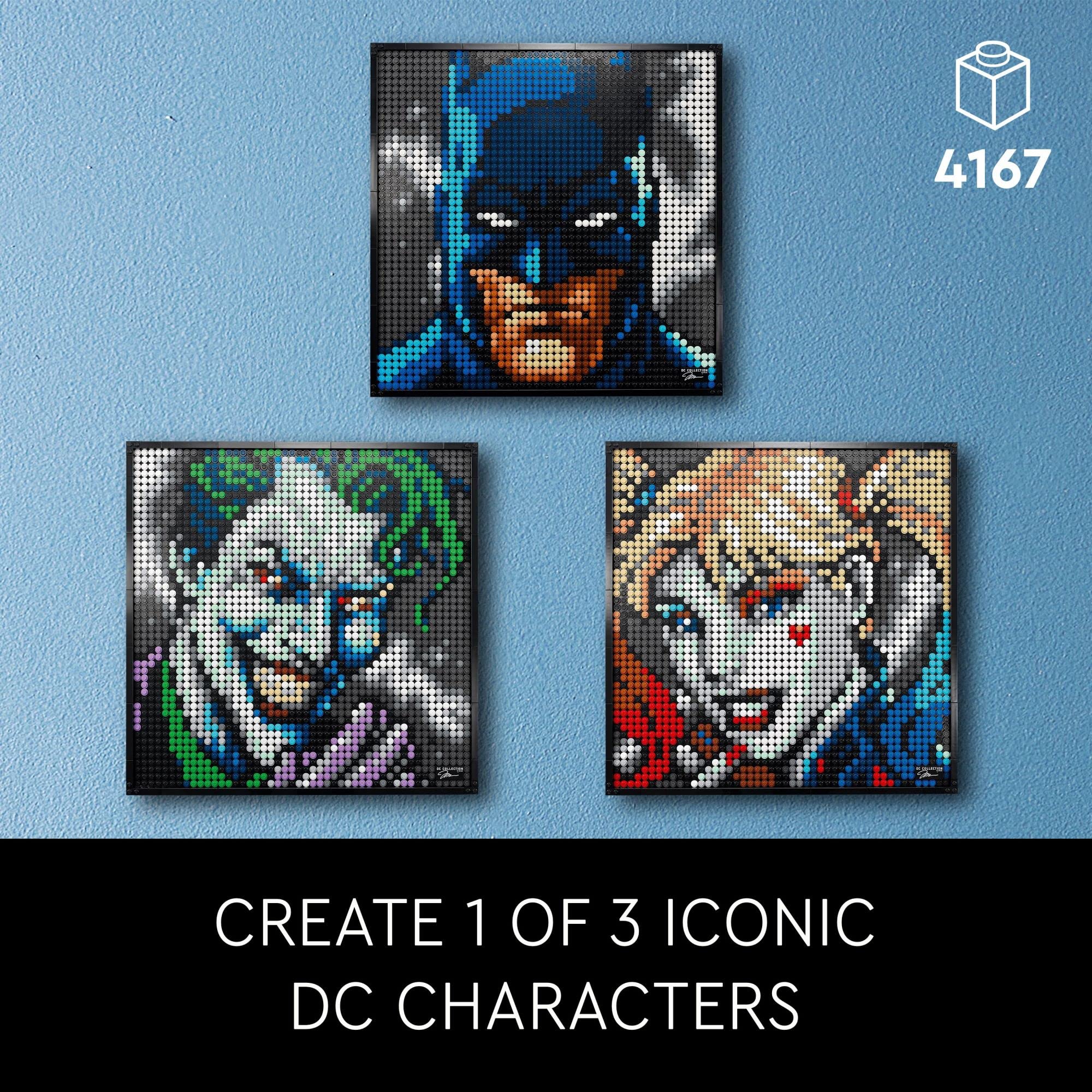 LEGO Art Jim Lee Batman Collection 31205 Building Blocks - Superhero Canvas Wall Decor with Joker, Harley Quinn, or Batman Portraits, DC Comics DIY Poster, Gift Idea for Men, Women, and Adults
