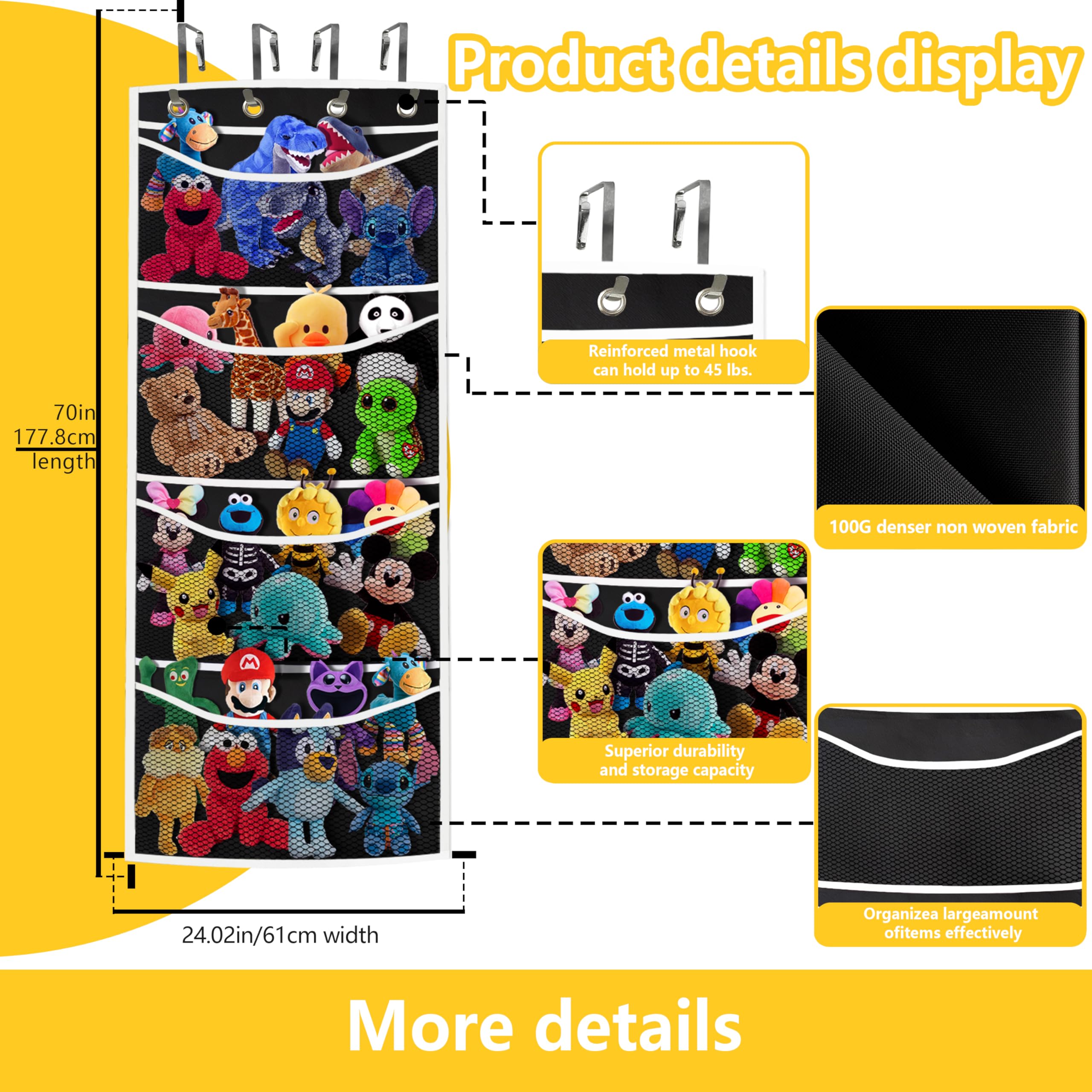 Zebricolo,stuffed animal storage,The solution you have been looking for,stuff animal organizer,Holds a lot,toy storage,Way better than the ceiling hammocks,over the door,stuffy storage,Black+White