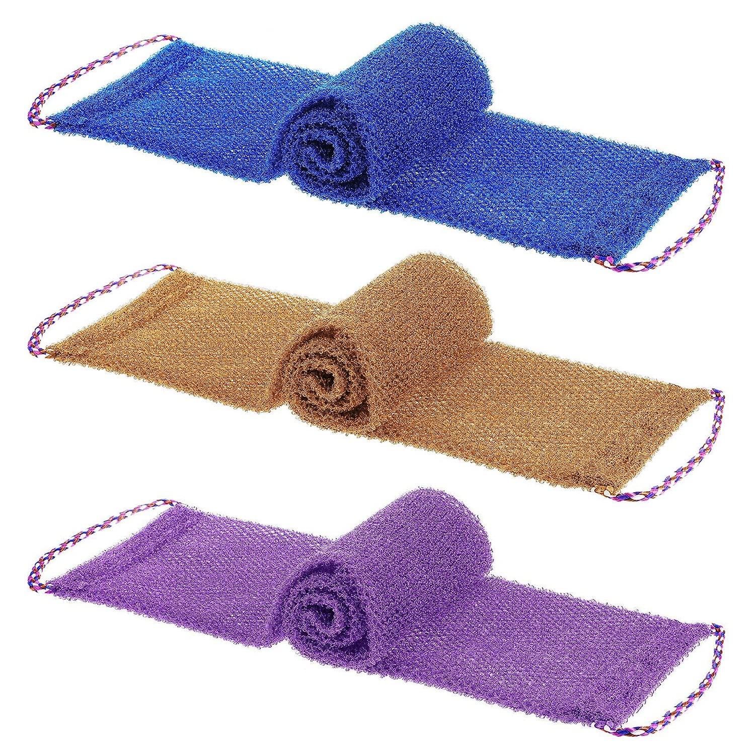 Dr.Pedi 3 Pieces African Net Sponge with Handles Long African Exfoliating Net Washcloth Bath Sponge Net Cloth Wash Net Body Back Scrubber for Shower Loofah