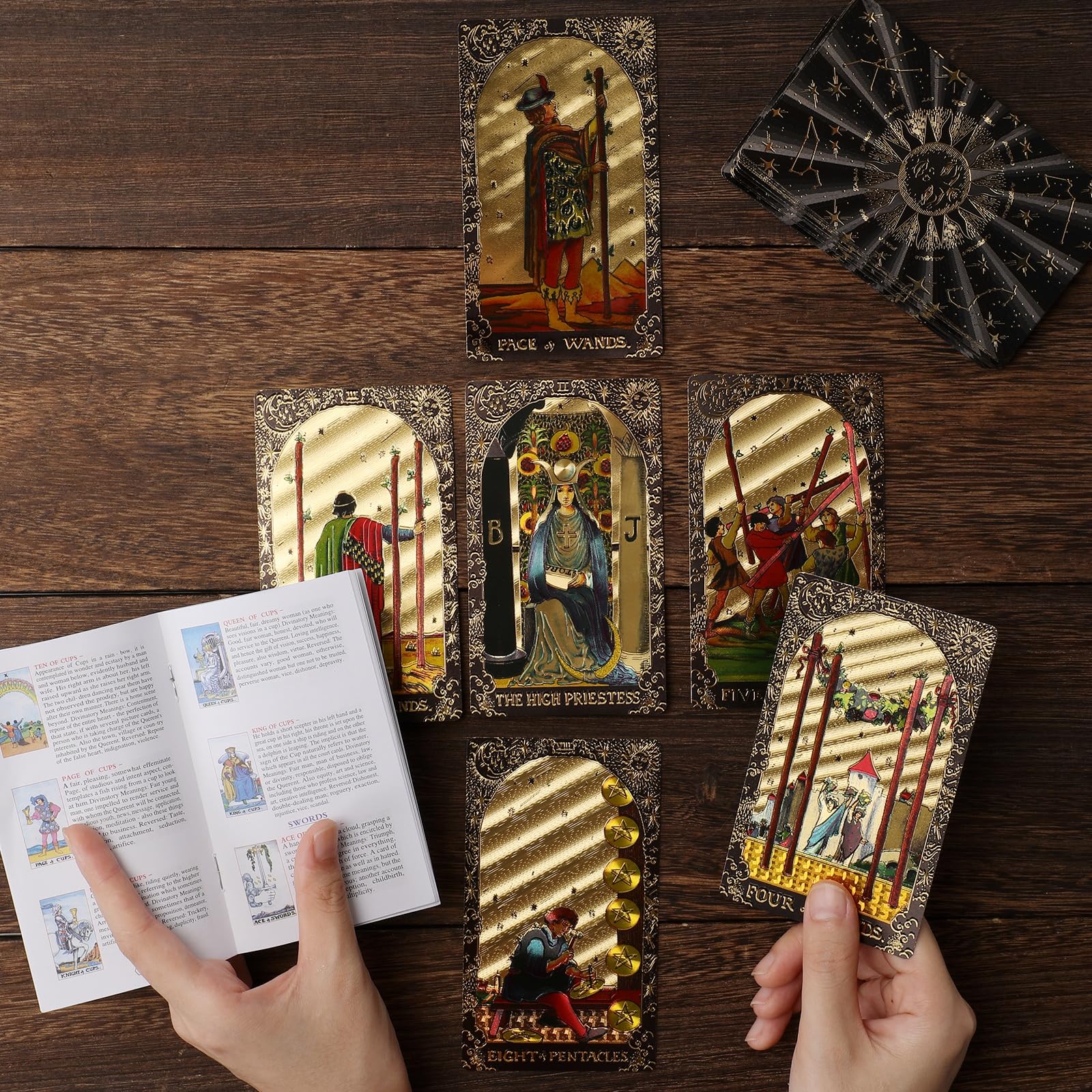 KIINO 78 Black Gold Tarot Cards with Guide Book Tarot Deck PVC Thick Tarot Cards for Beginners Tarot Durable Waterproof Wrinkle Resistant