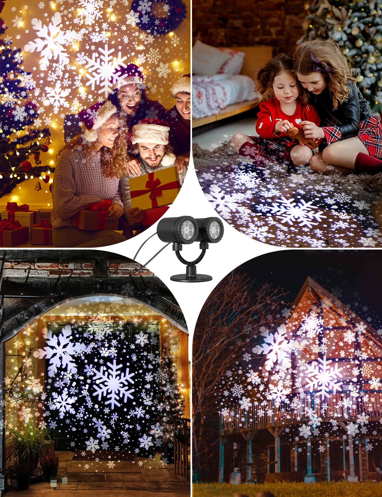 Christmas Double Head Snowflake Projection Lights, ZBPP Outdoor LED Christmas Lights IP65 Waterproof, Rotating Snow Lamp Brighter LED Landscape for Xmas Holiday Party Decoration