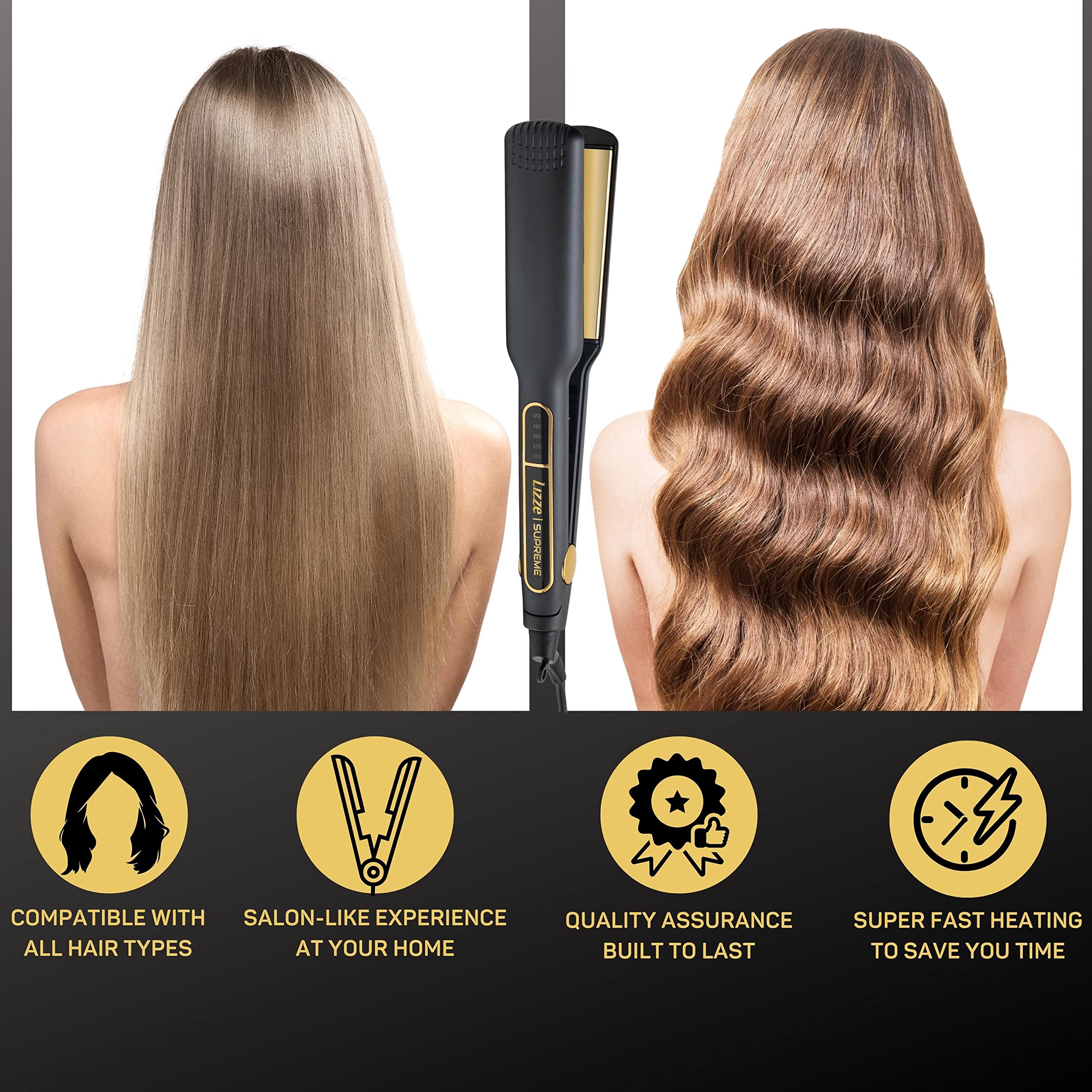 Professional Flat Iron Hair Straightener Plancha De Cabello Professional - Titanium Hair Iron Straightens Frizzy Hair Curls - Sleek Salon Hair Styling Tool - Lizze Supreme 1.5" Pro Straightening Iron