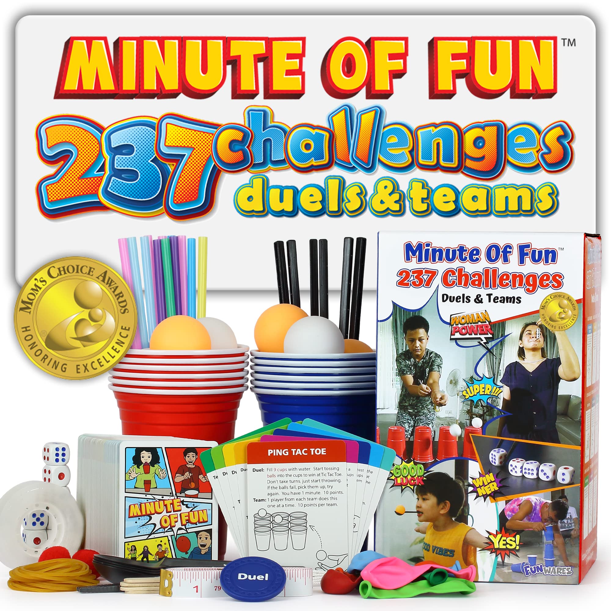 Funwares Minute of Fun Game - Minute to Win It Games for Kids, Adults, Teens, Families, Game Night, Gift for Home, Birthdays, or Travel. 2-12 Players! Original Edition, 237 Challenges