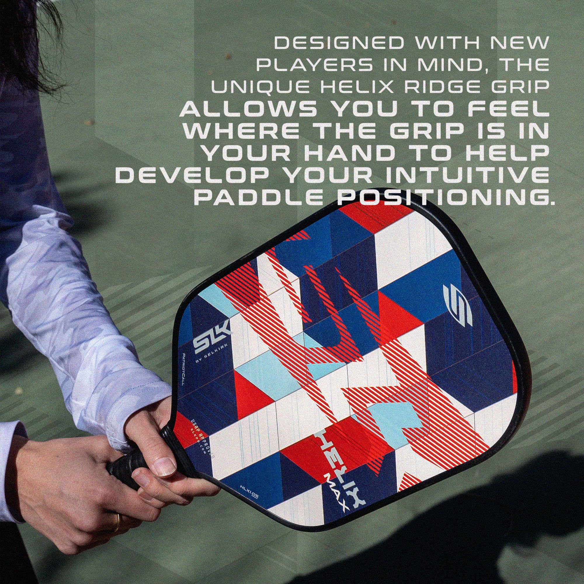 2024 SLK Helix Pro Pickleball Paddle | Carbon Fiber & Fiberglass Hybrid Face | Thermoformed Carbon Fiber Core | Unmatched Control | Patriot