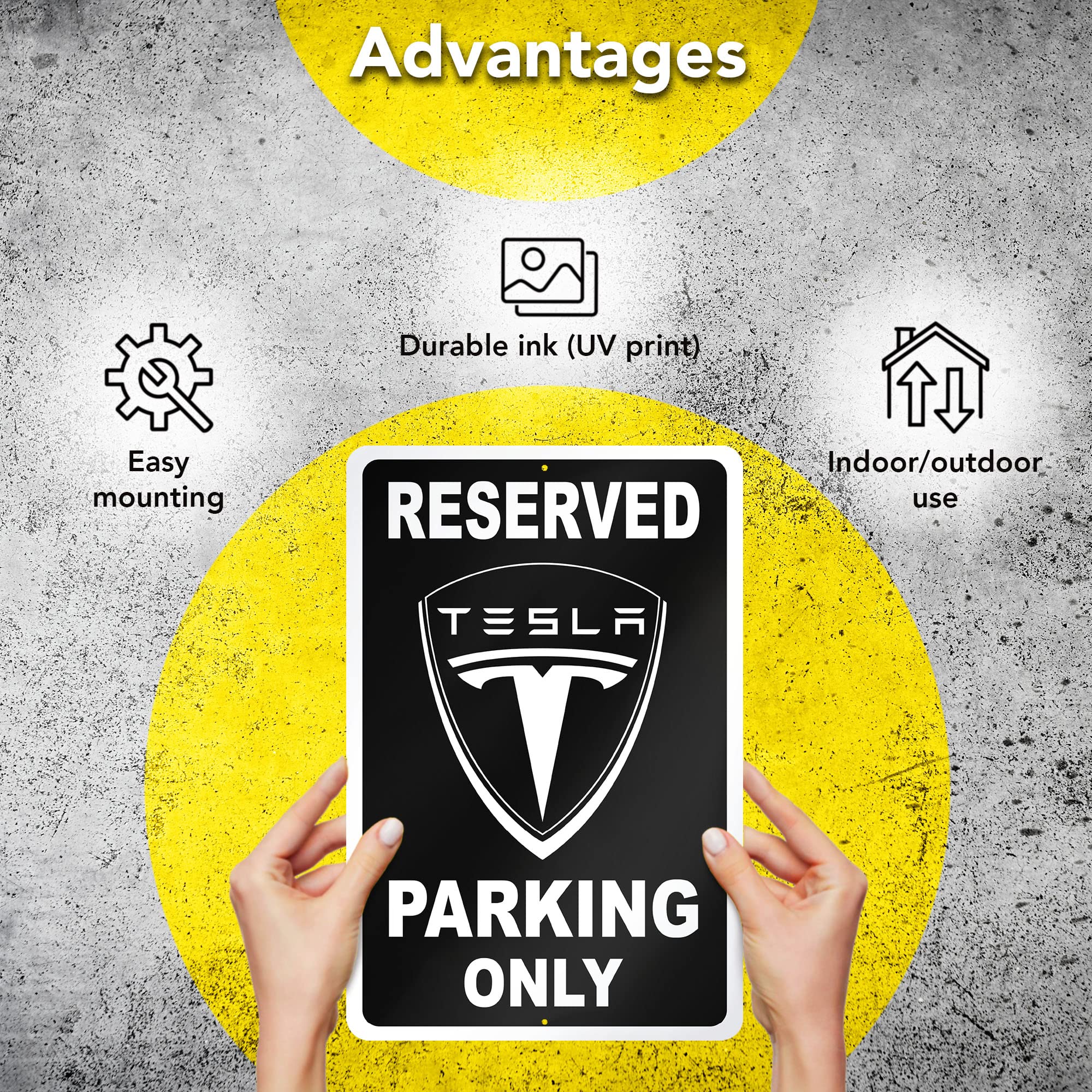 Tesla Parking Only Sign - 8x12 Aluminum Tesla Poster - Gifts for Tesla Owners - Tesla Garage Sign - Tesla Gifts for Men - Tesla Sign Parking