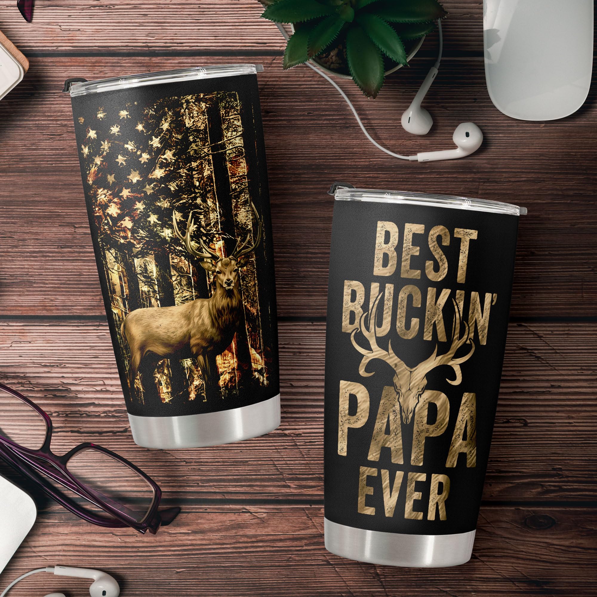 Macorner Hunting Gifts for Men - Stainless Steel Tumbler 20oz for Father - Best Papa Ever - Gifts for Men Dad Papa Husband - Fathers Day & Birthday Gift for Dad from Daughter Son - Gifts for Hunters