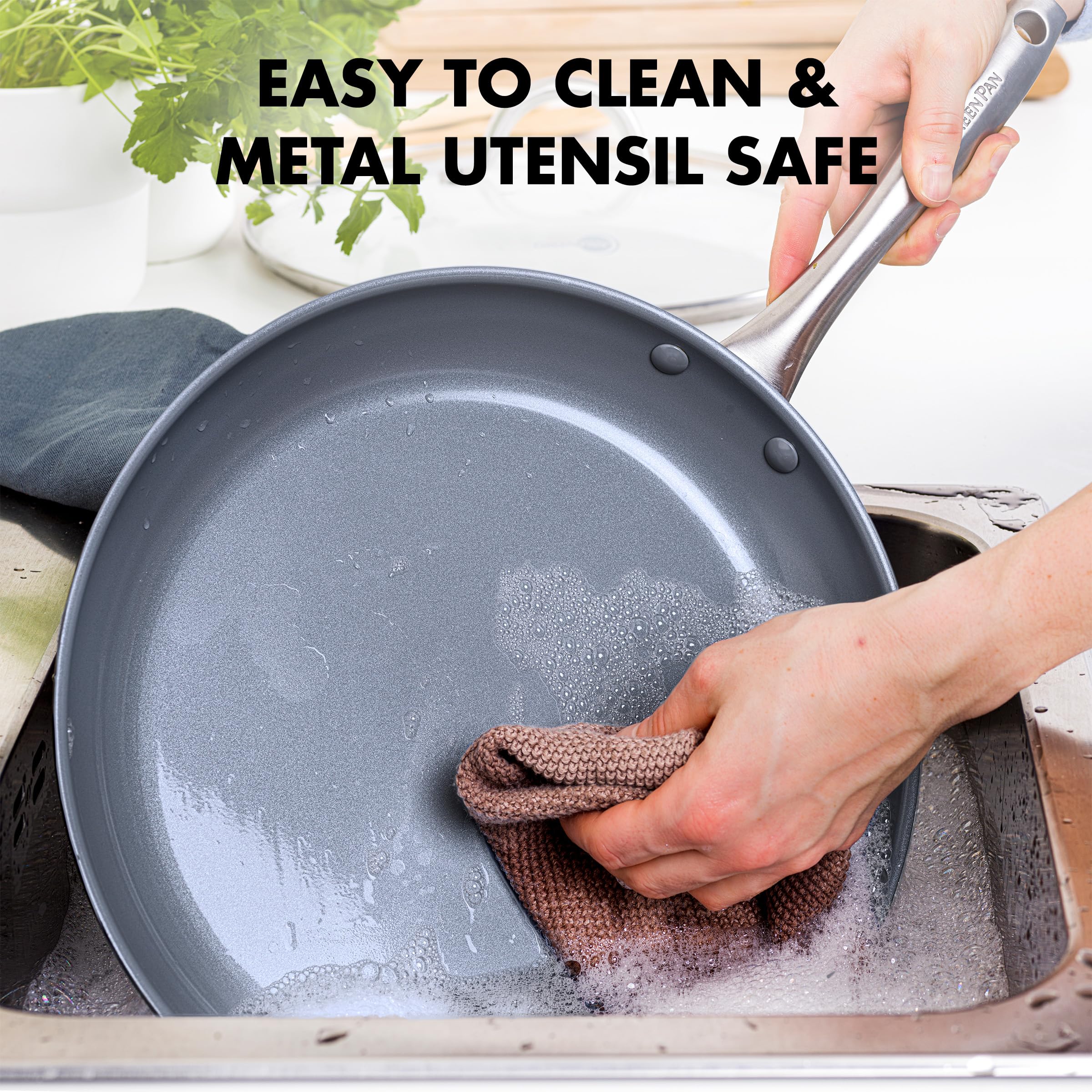 GreenPan Lima Hard Anodized 11” Square Griddle Pan, Ceramic Nonstick, PFOA PFAS-Free Nontoxic Pots and Pans, Oven & Broiler Safe, Stainless Steel Handle, Cookware for Eggs & Omelet, Gray